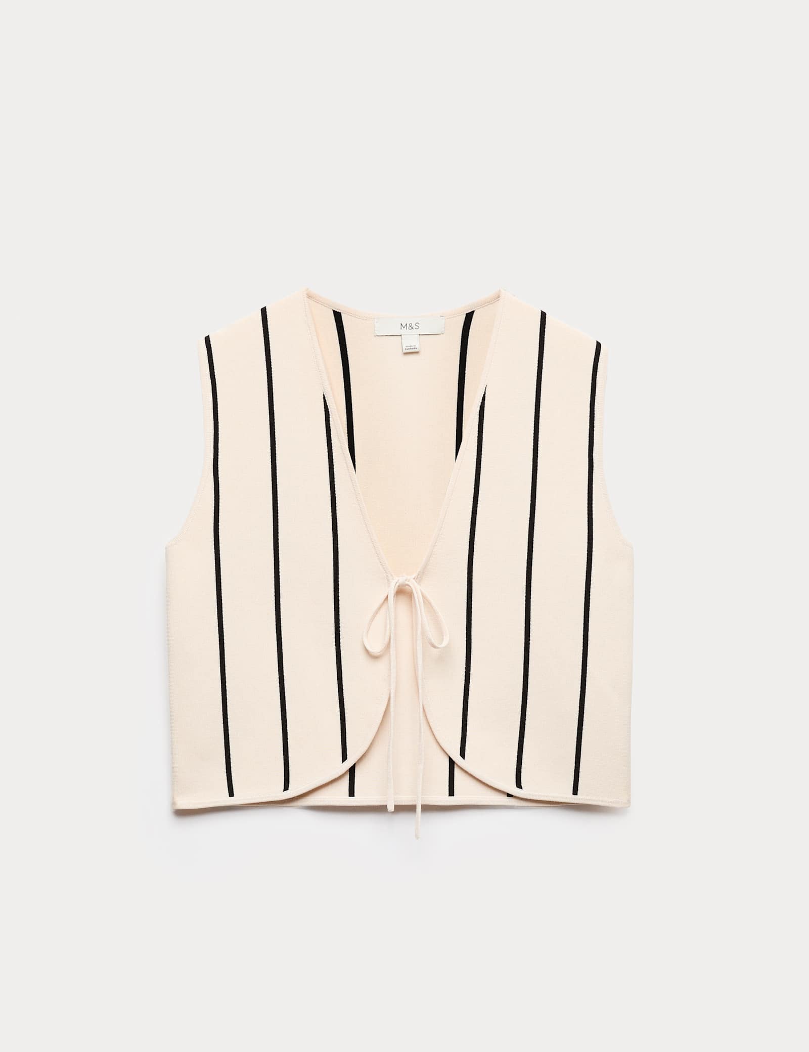 Tie Front Striped Cropped Knitted Waistcoat - image 1