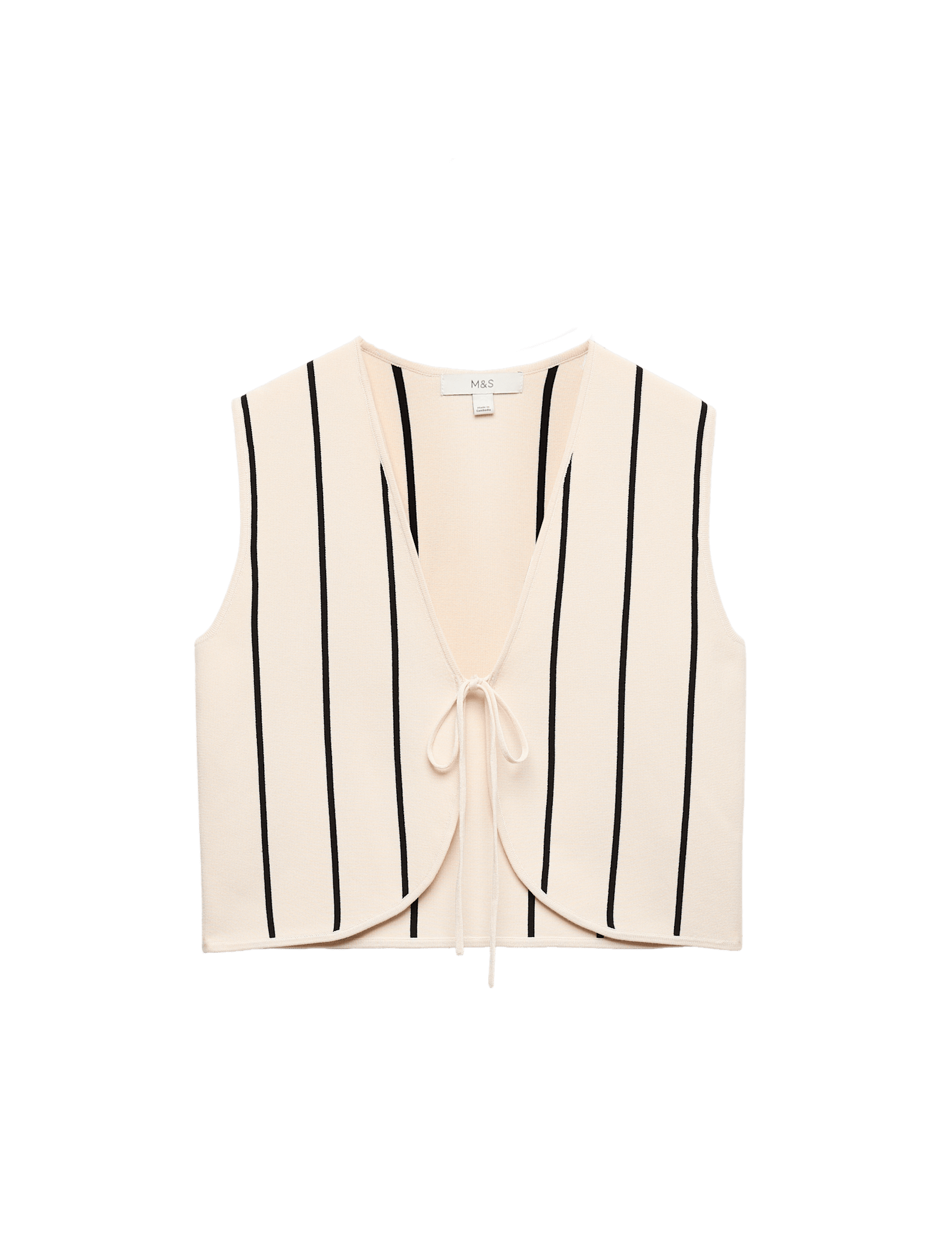 Tie Front Striped Cropped Knitted Waistcoat - image 3