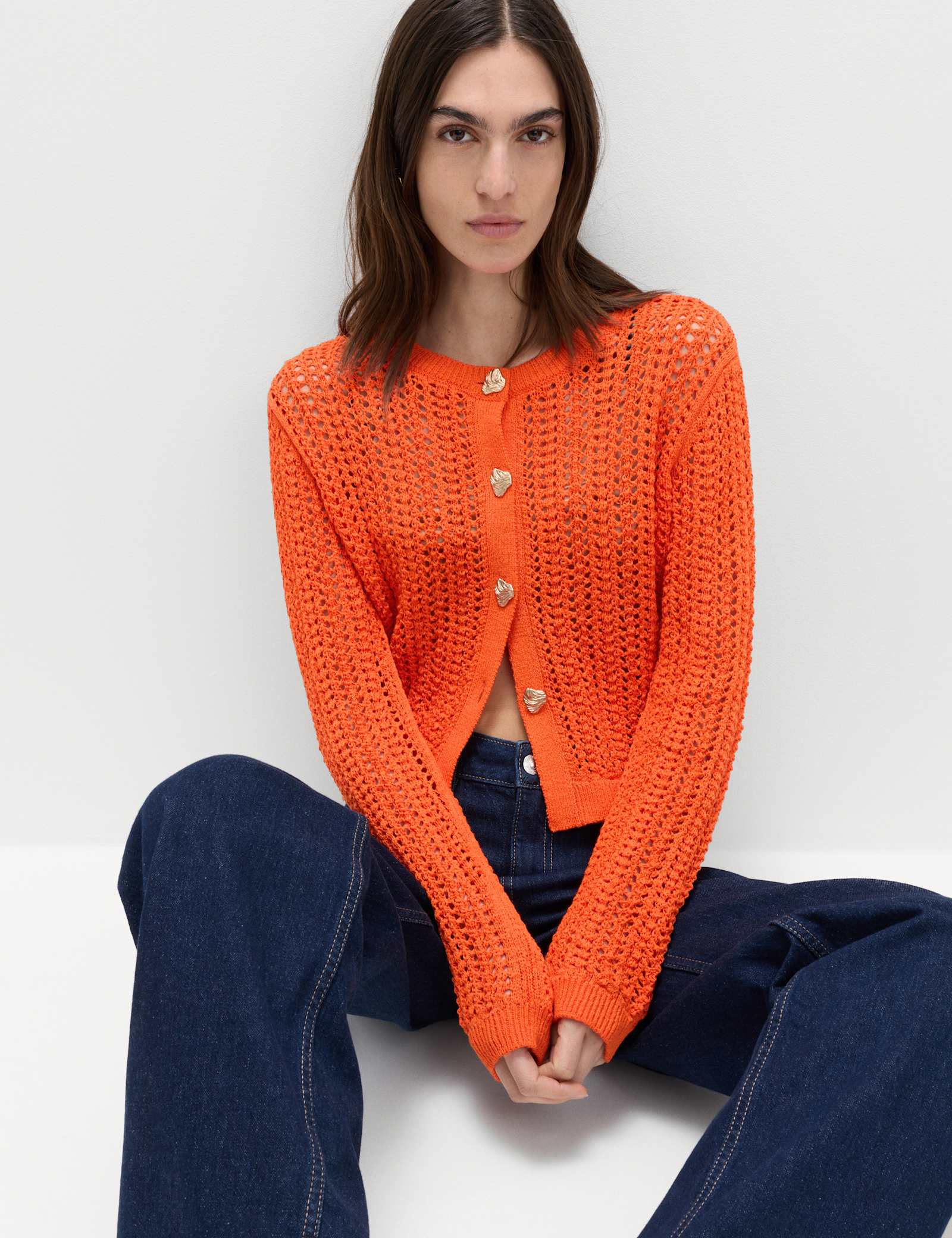 Cotton Blend Textured Slim Fit Cardigan - image 4