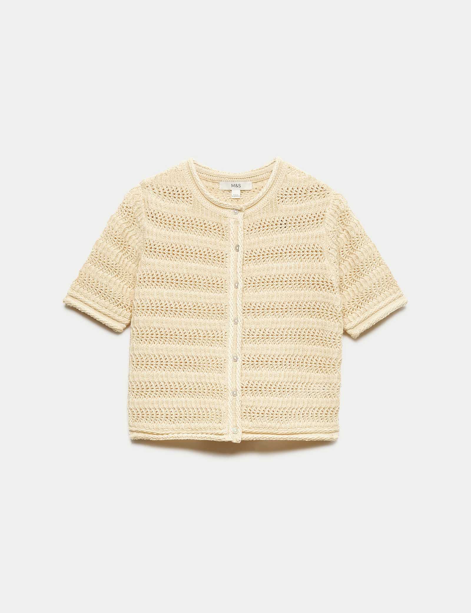 Cotton Blend Textured Cropped Cardigan - image 1