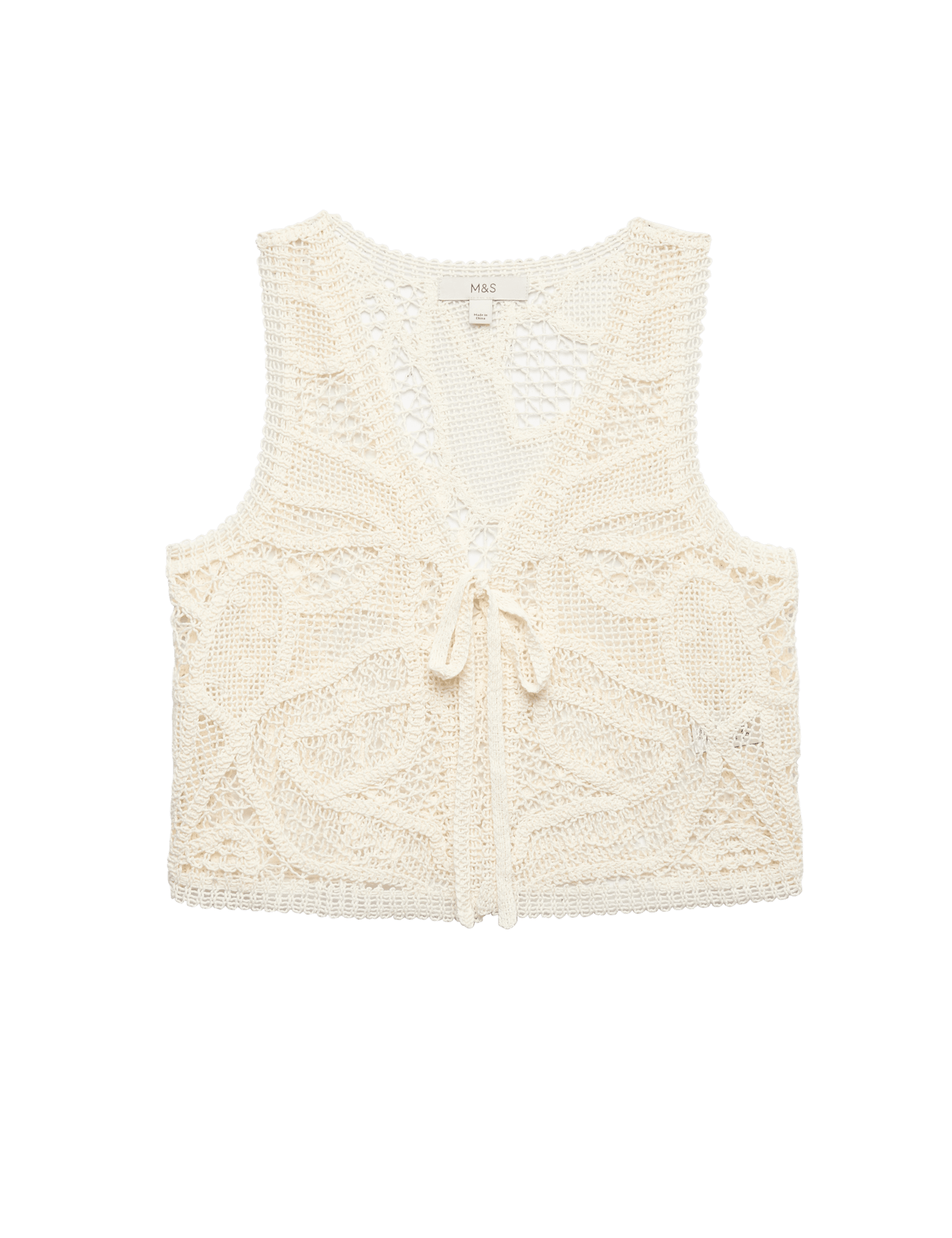 Crochet-Style Cropped Knitted Waistcoat - image 3