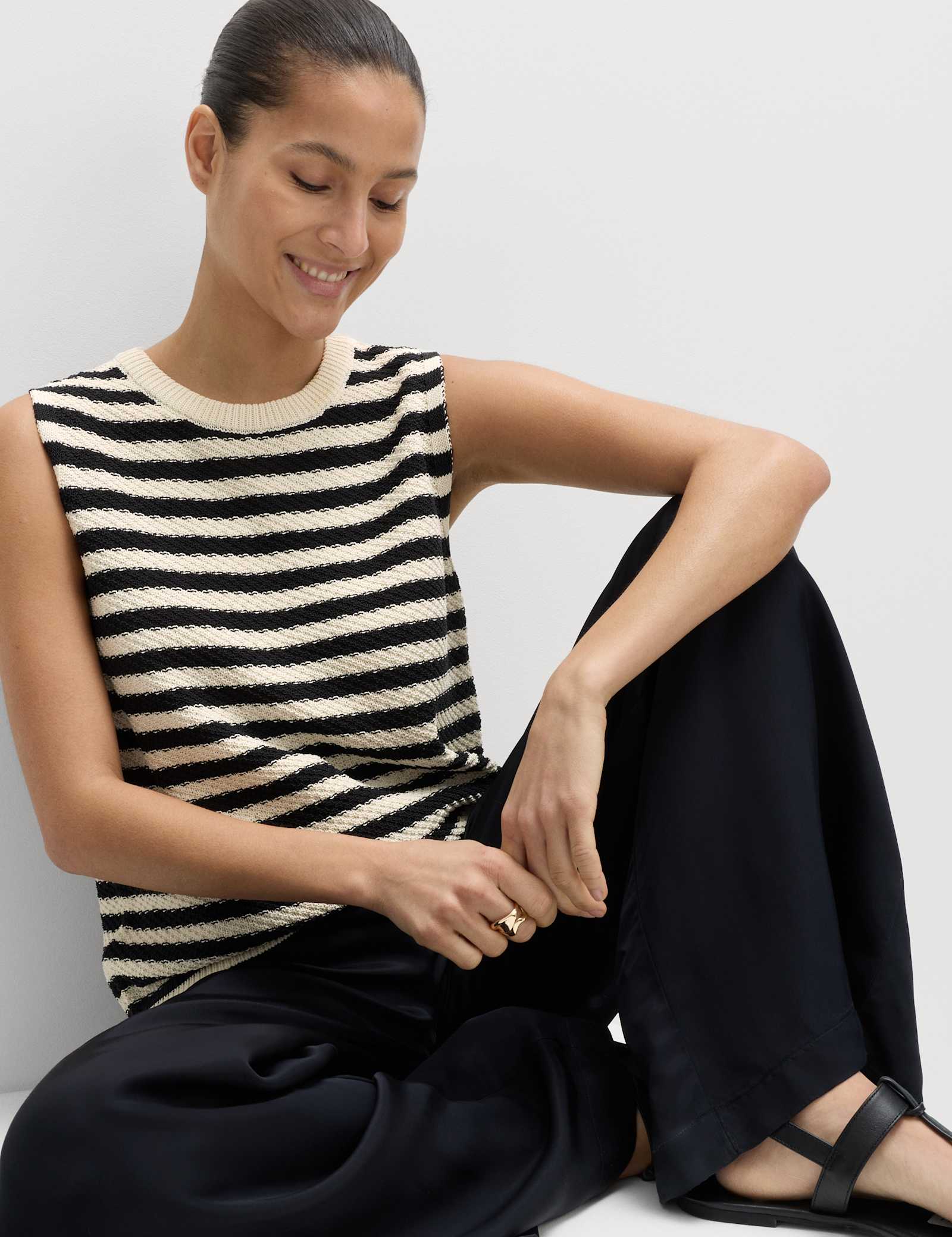 Cotton Rich Striped Slim Fit Knitted Top - image 4