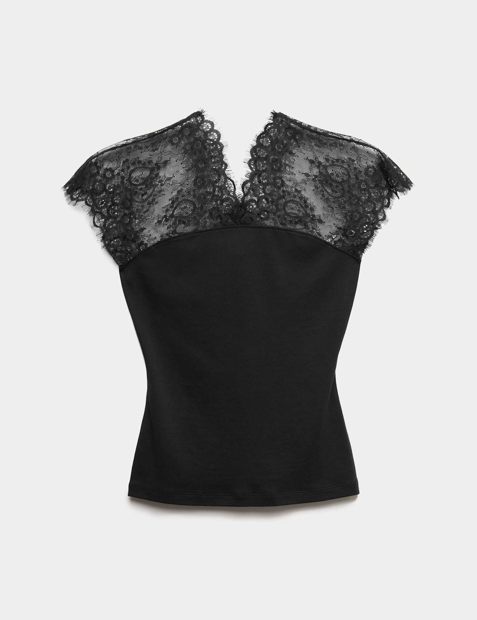 Pure Cotton Lace Insert V-Neck Top - image 1