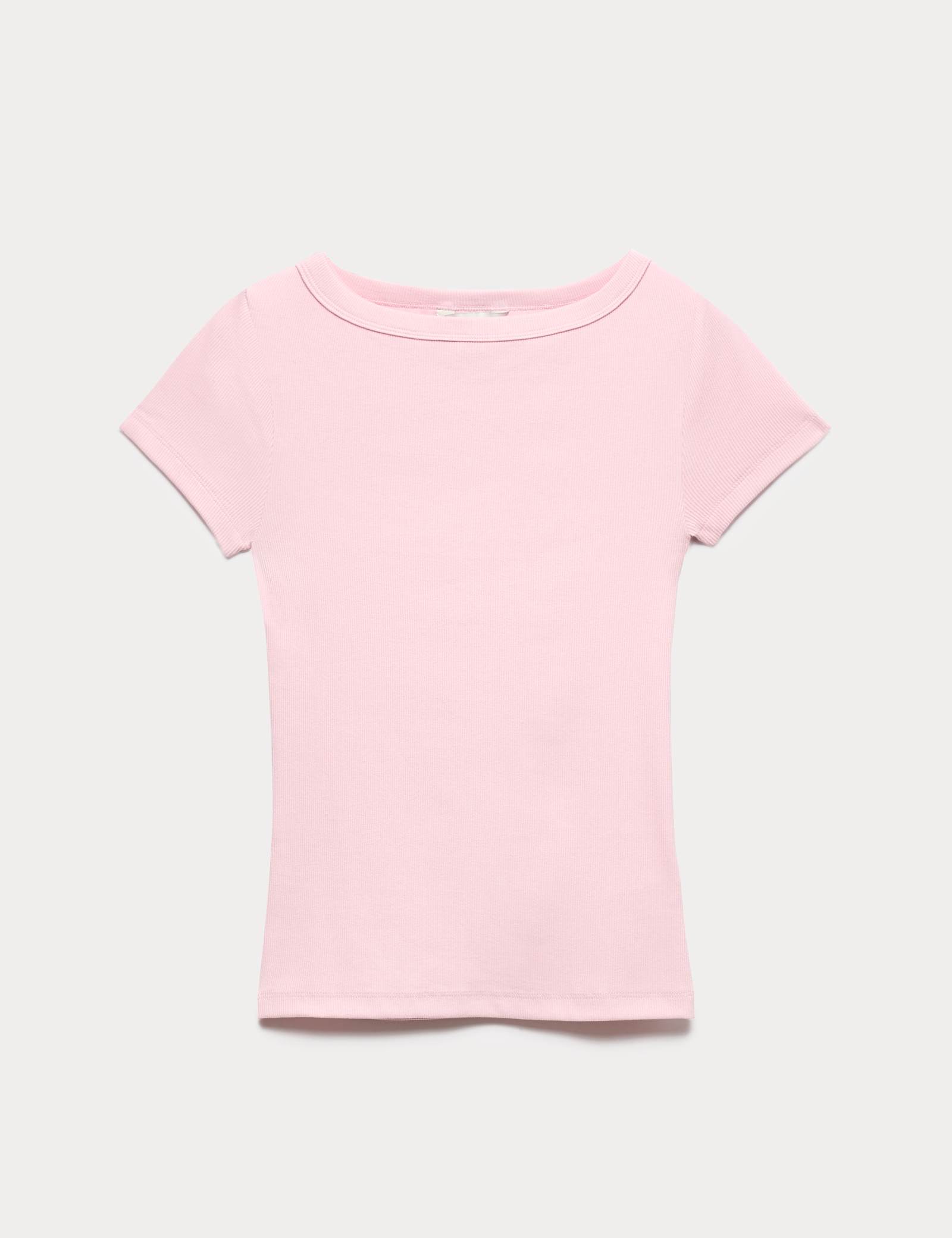 Cotton Rich Ribbed Slash Neck T-Shirt - image 1