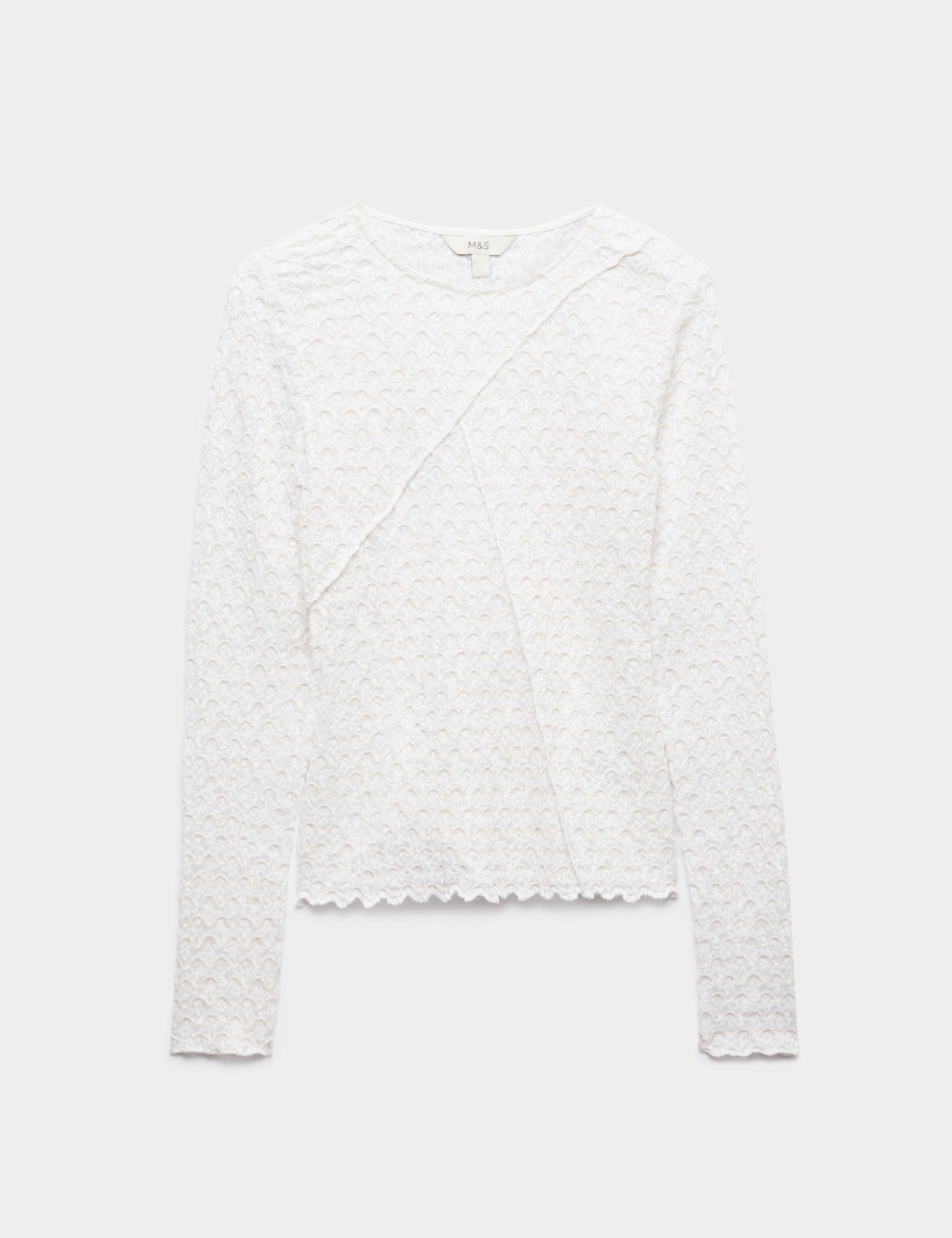 Cotton Blend Lace Textured Top - image 1