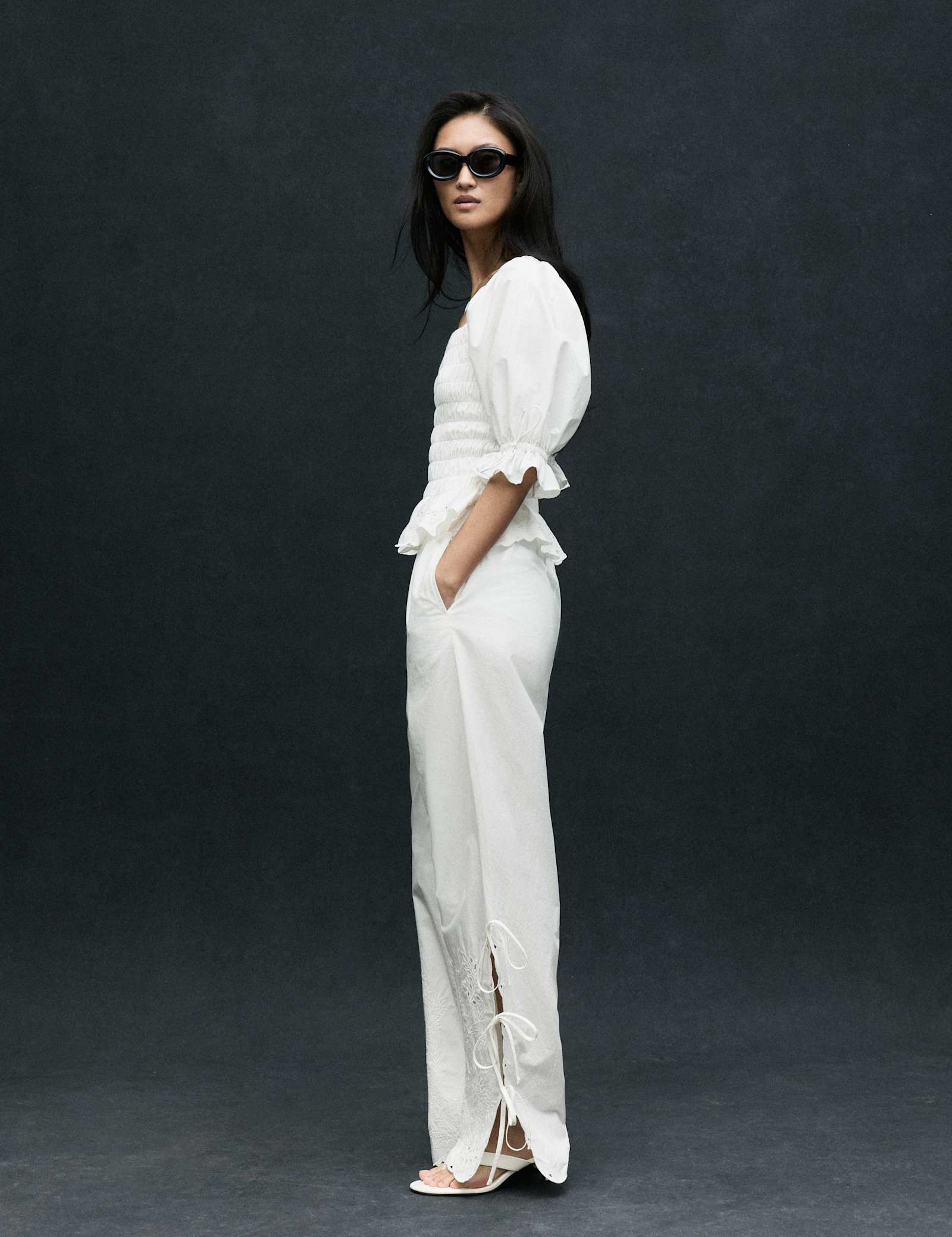 Pure Cotton Shirred Puff Sleeve Top - image 3