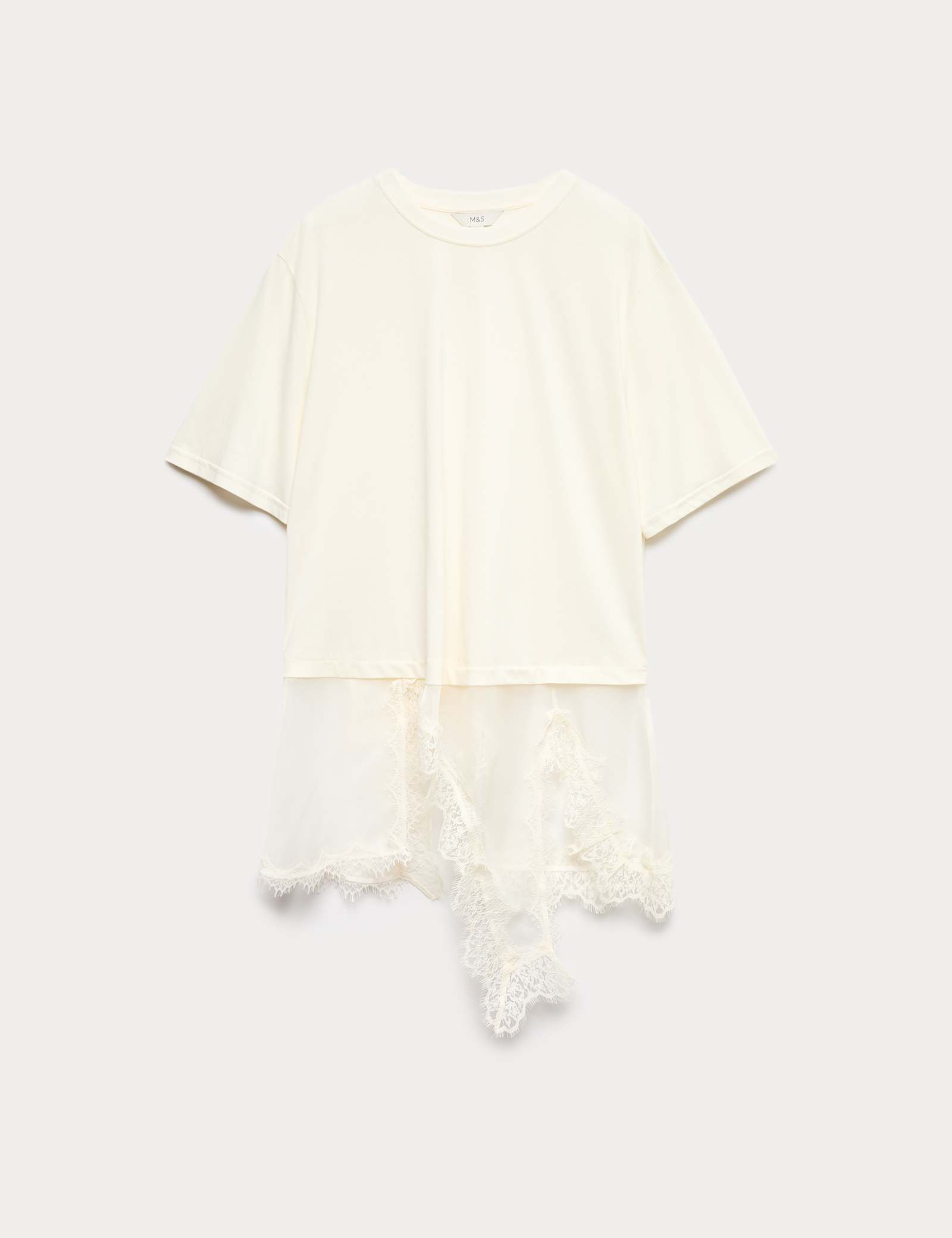 Cotton Blend Lace Hem Detail T-Shirt - image 2