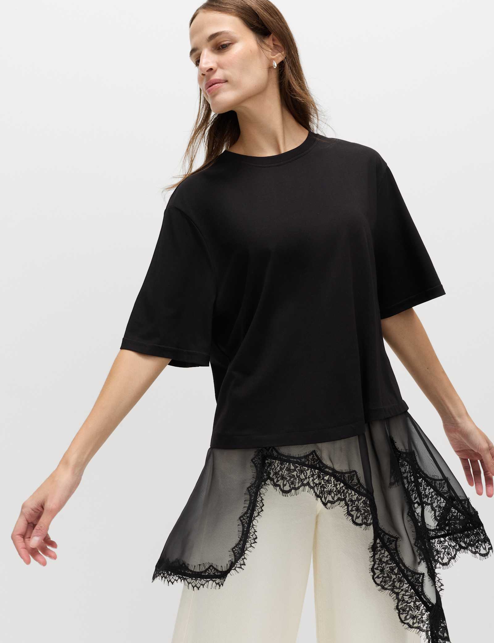 Cotton Blend Lace Hem Detail T-Shirt - image 3