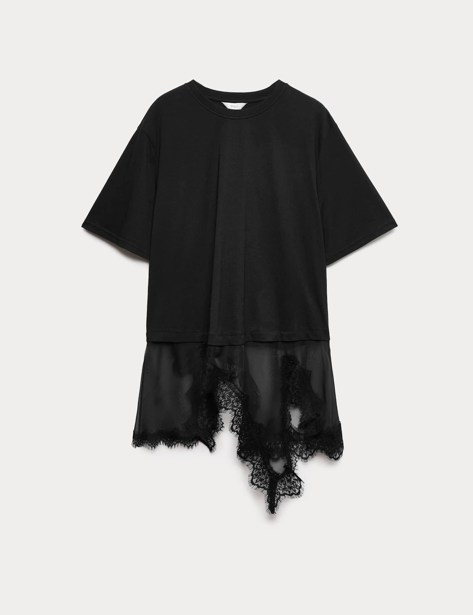 Cotton Blend Lace Hem Detail T-Shirt - image 1