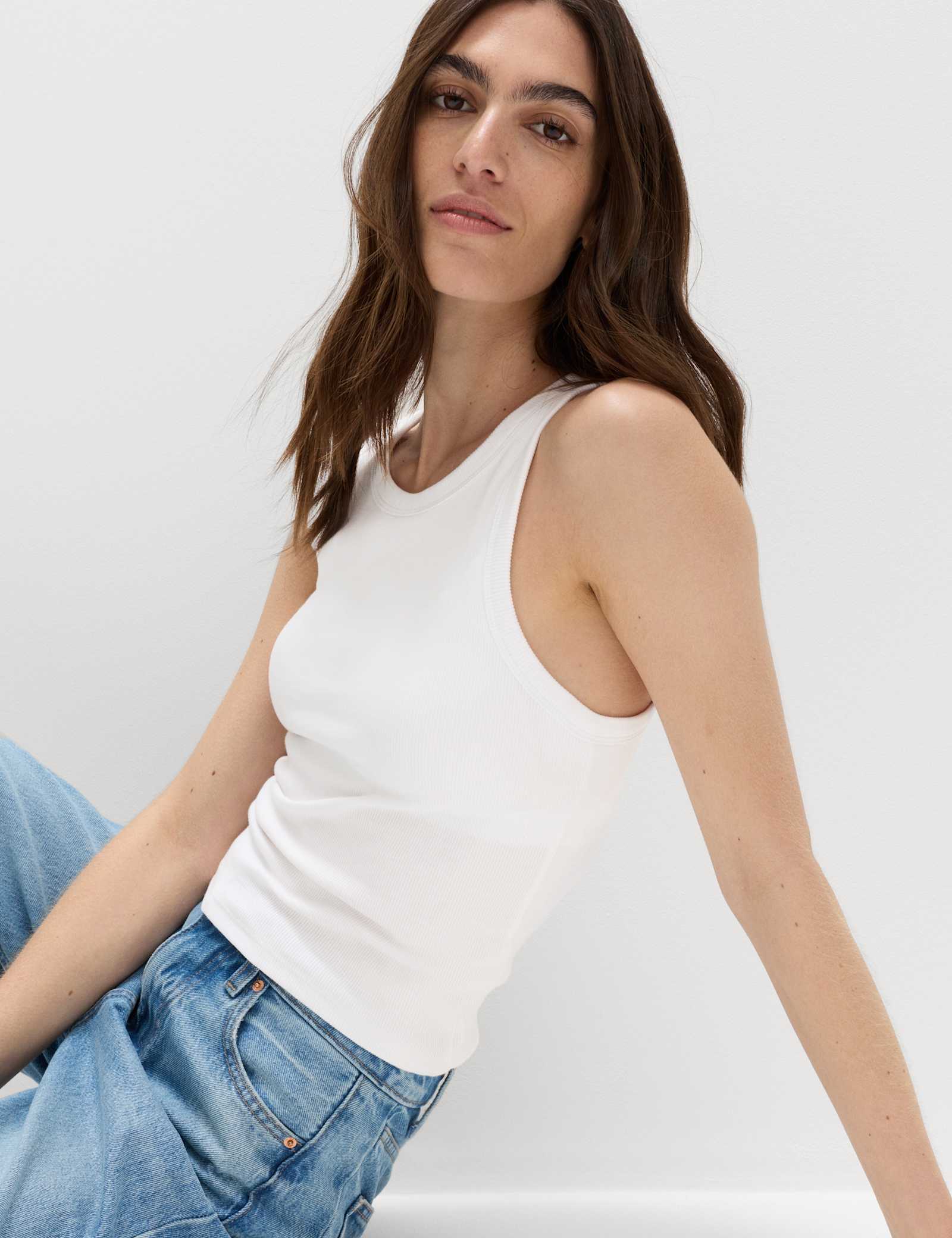 Cotton Rich Ribbed Scoop Neck Bra Vest Top - image 4