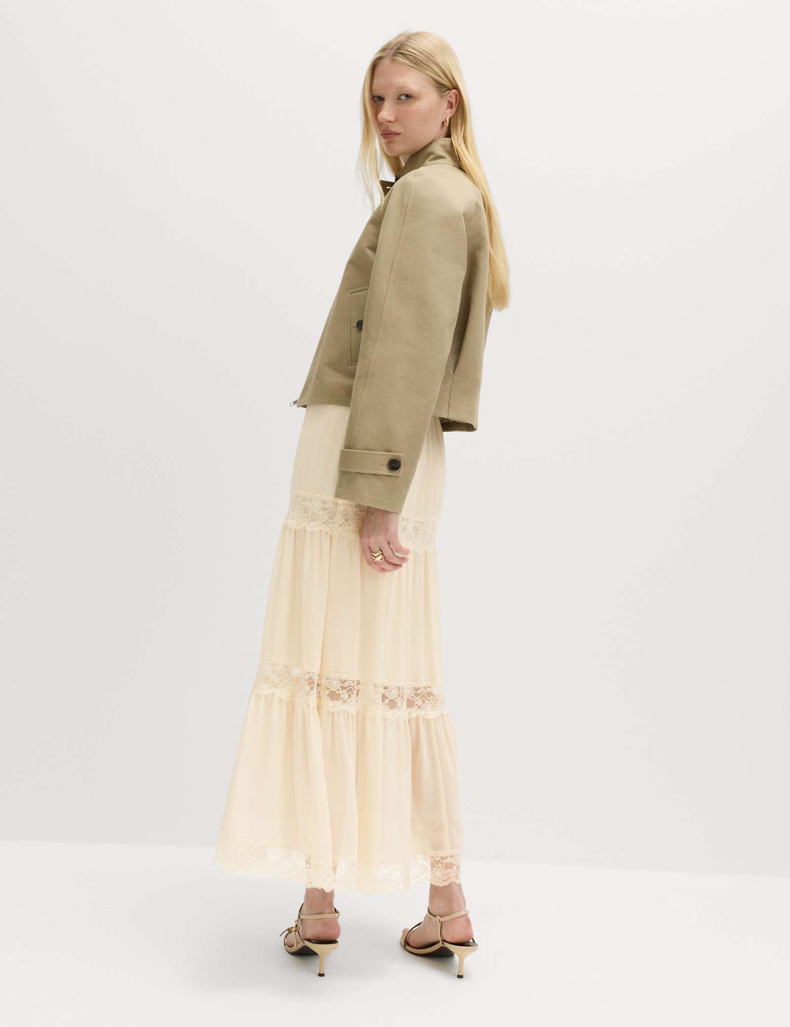 Lace Insert Midi Tiered Skirt - image 5