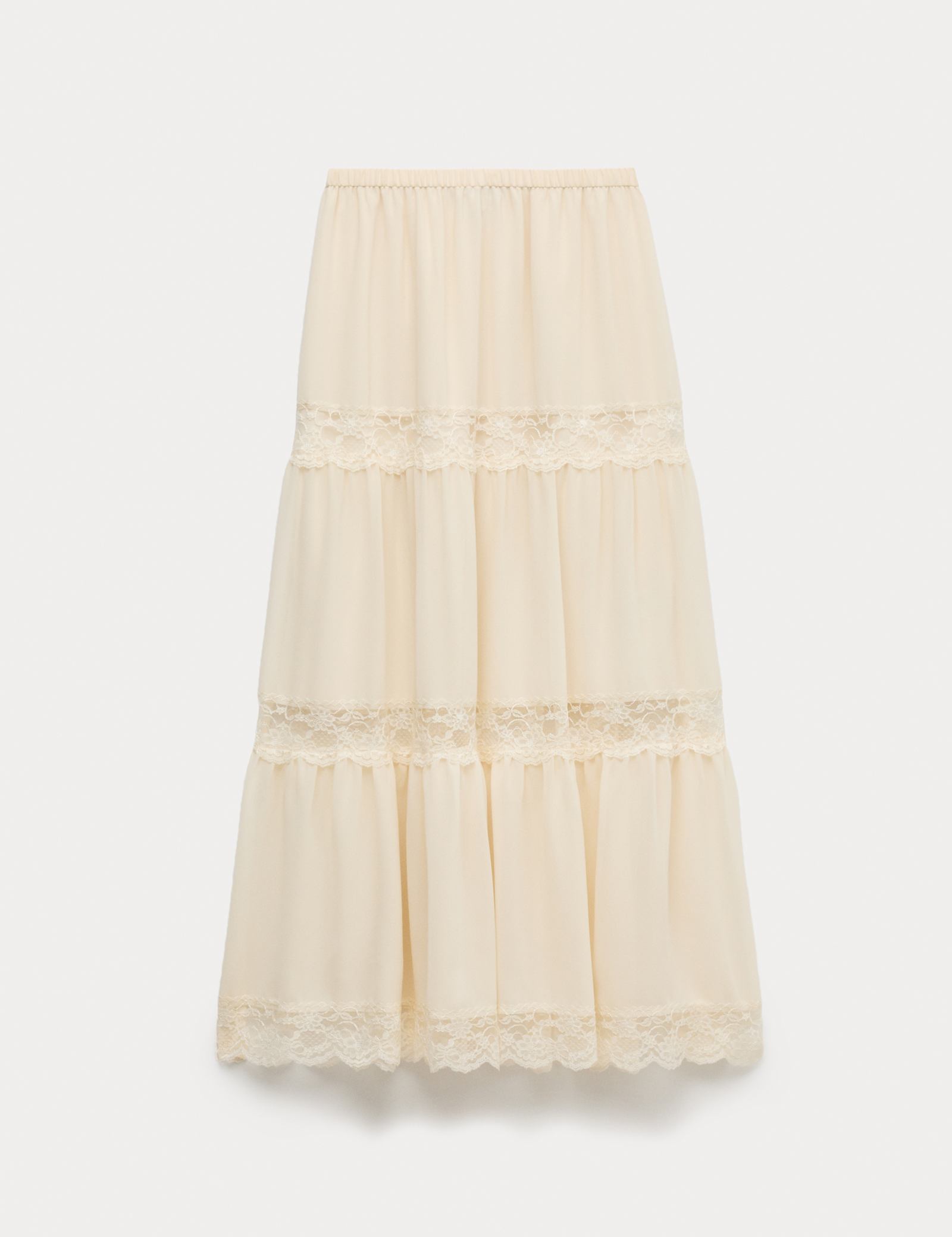 Lace Insert Midi Tiered Skirt - image 1