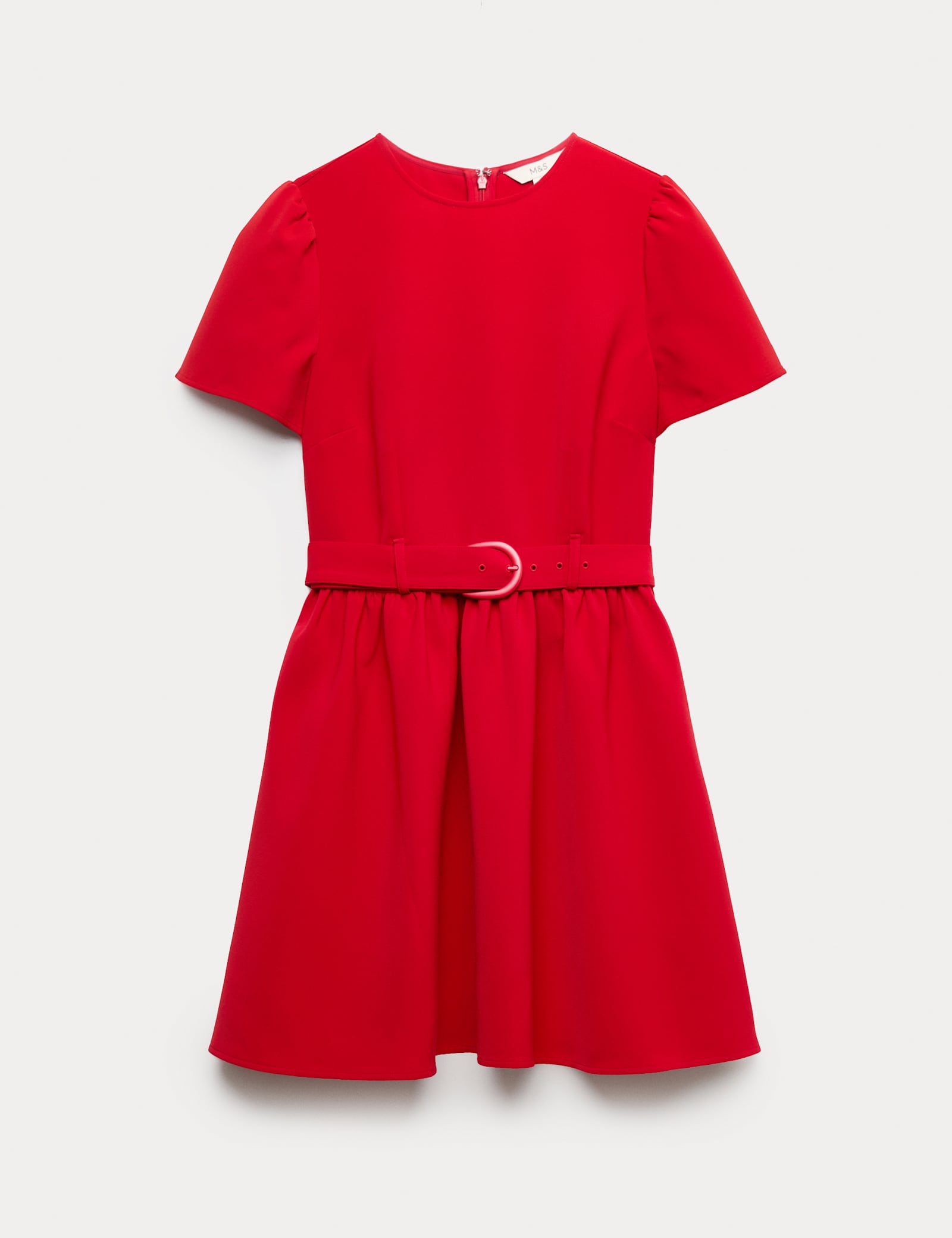 Puff Sleeve Belted Mini Skater Dress - image 2