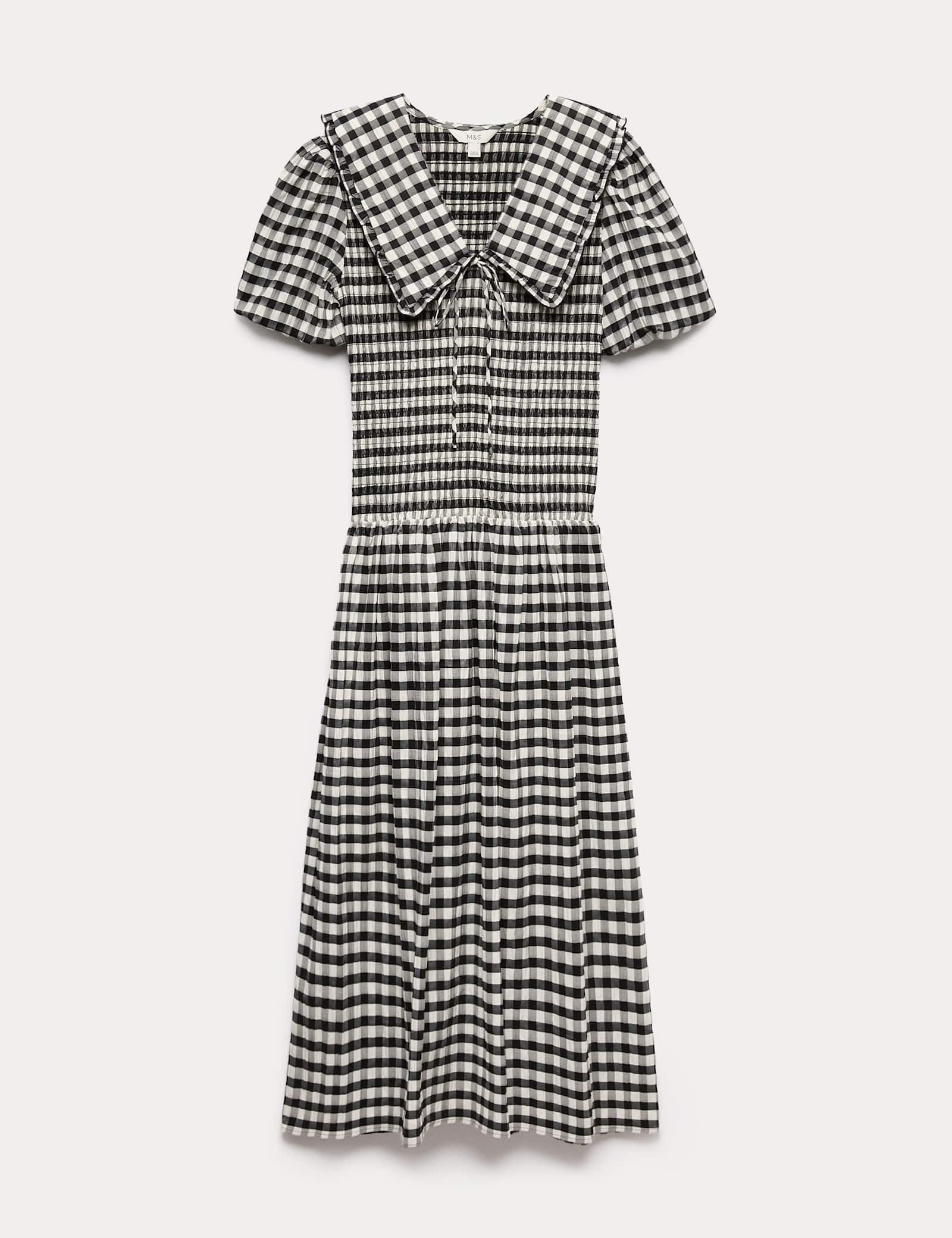 Cotton Blend Gingham Dropped Waist Midi Dress - image 1
