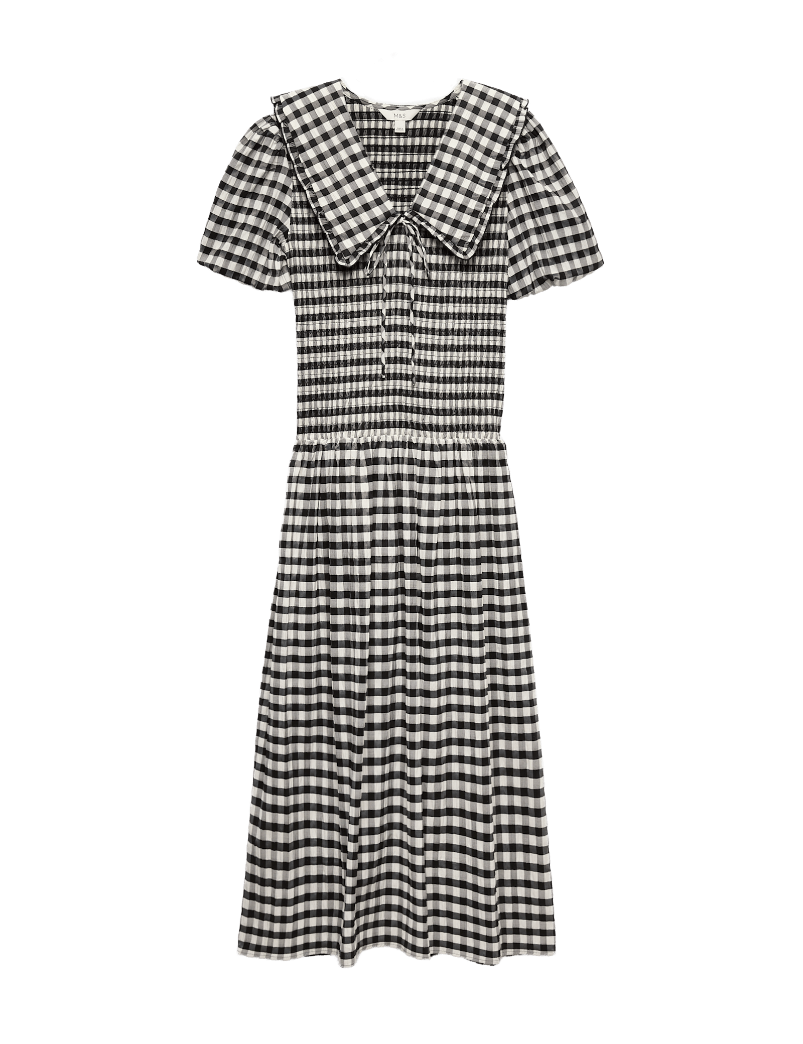 Cotton Blend Gingham Dropped Waist Midi Dress - image 3