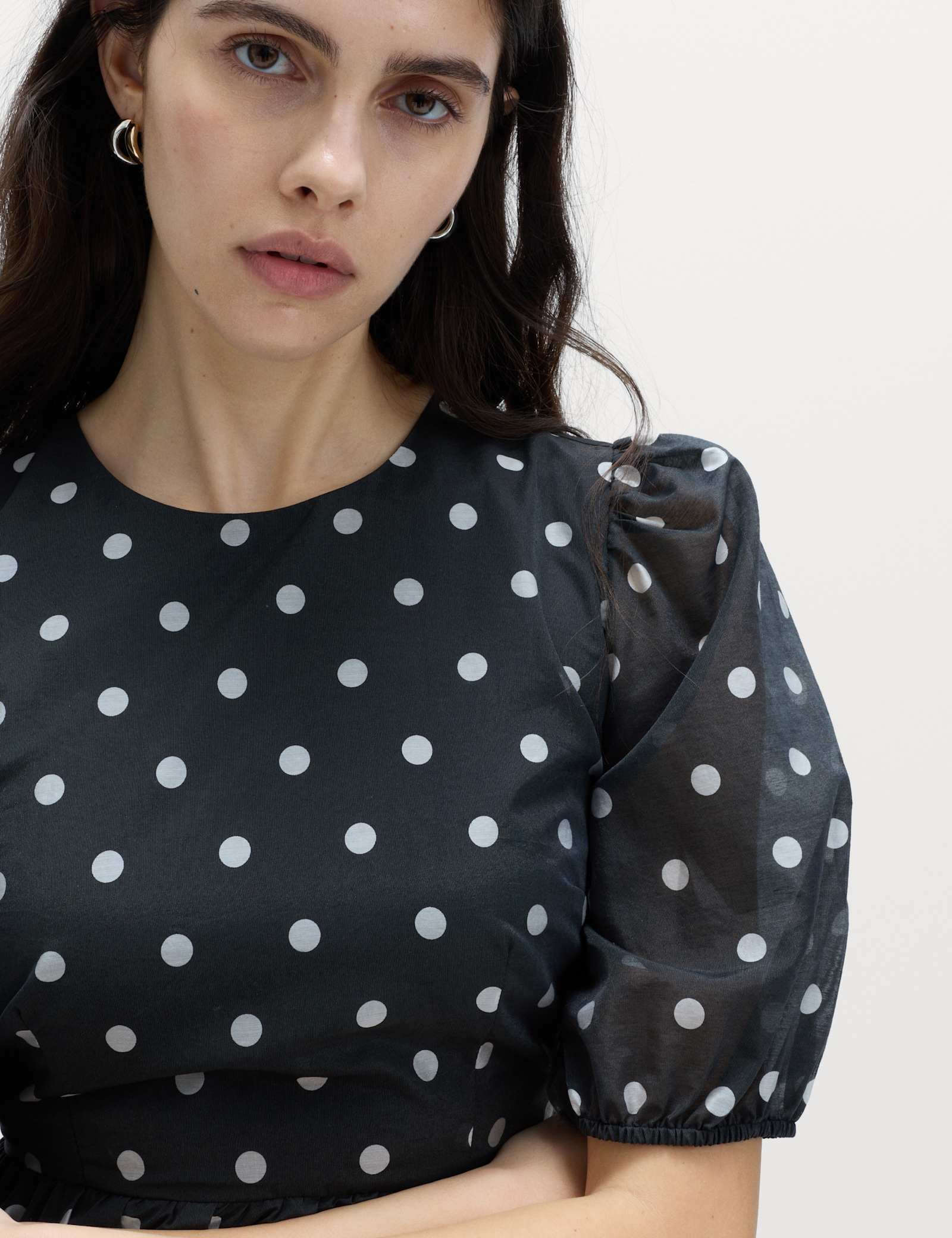 Lyocell Rich Polka Dot Midi Tiered Dress - image 3