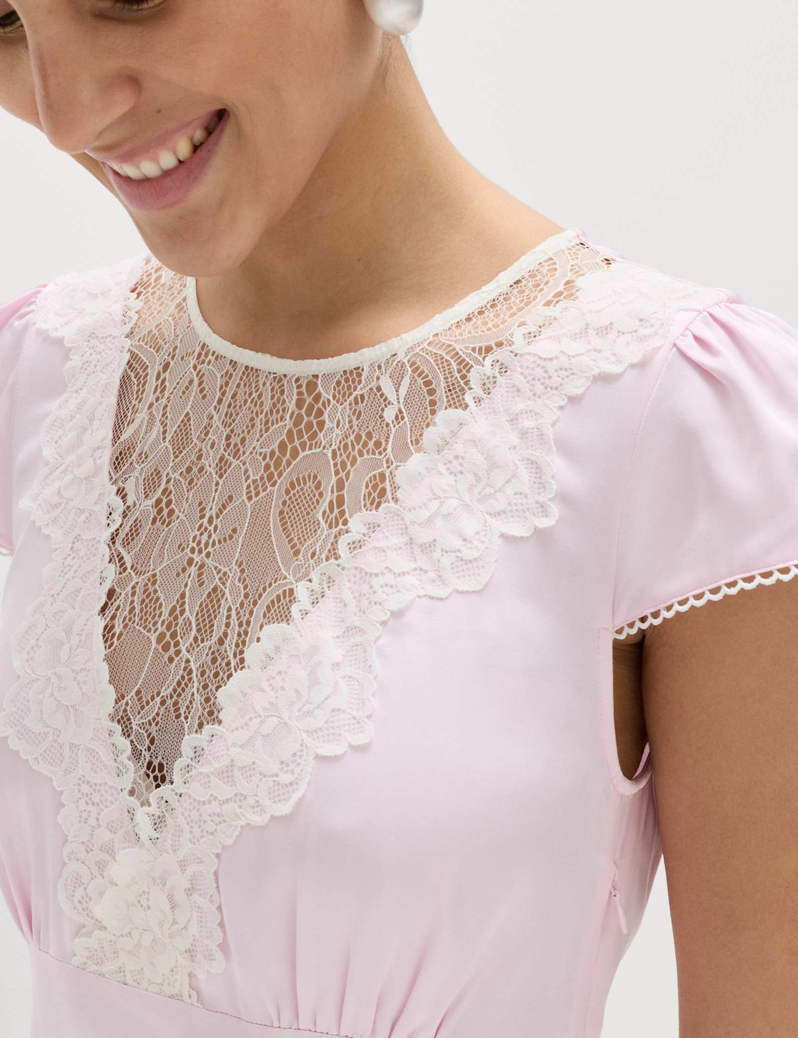 Satin Lace Insert Midi Tea Dress - image 5