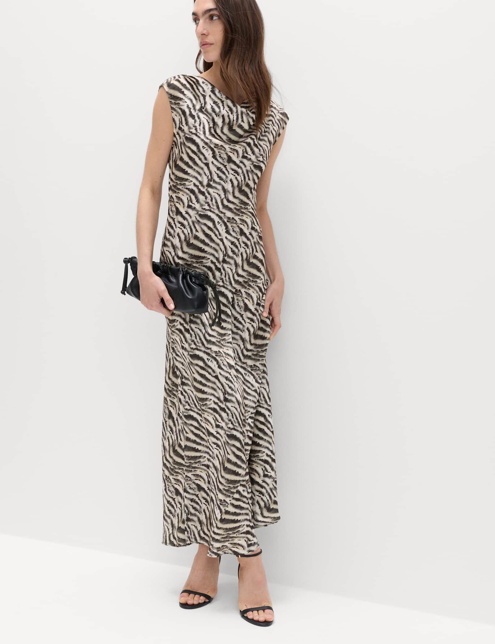 Satin Zebra Print Cowl Neck Midaxi Dress - image 2