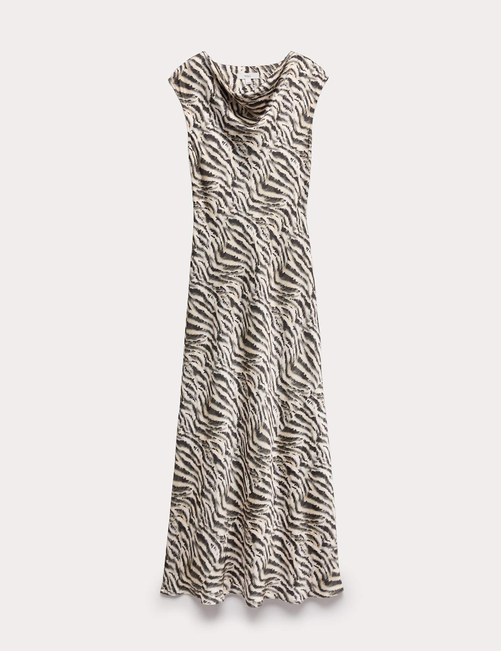 Satin Zebra Print Cowl Neck Midaxi Dress - image 1