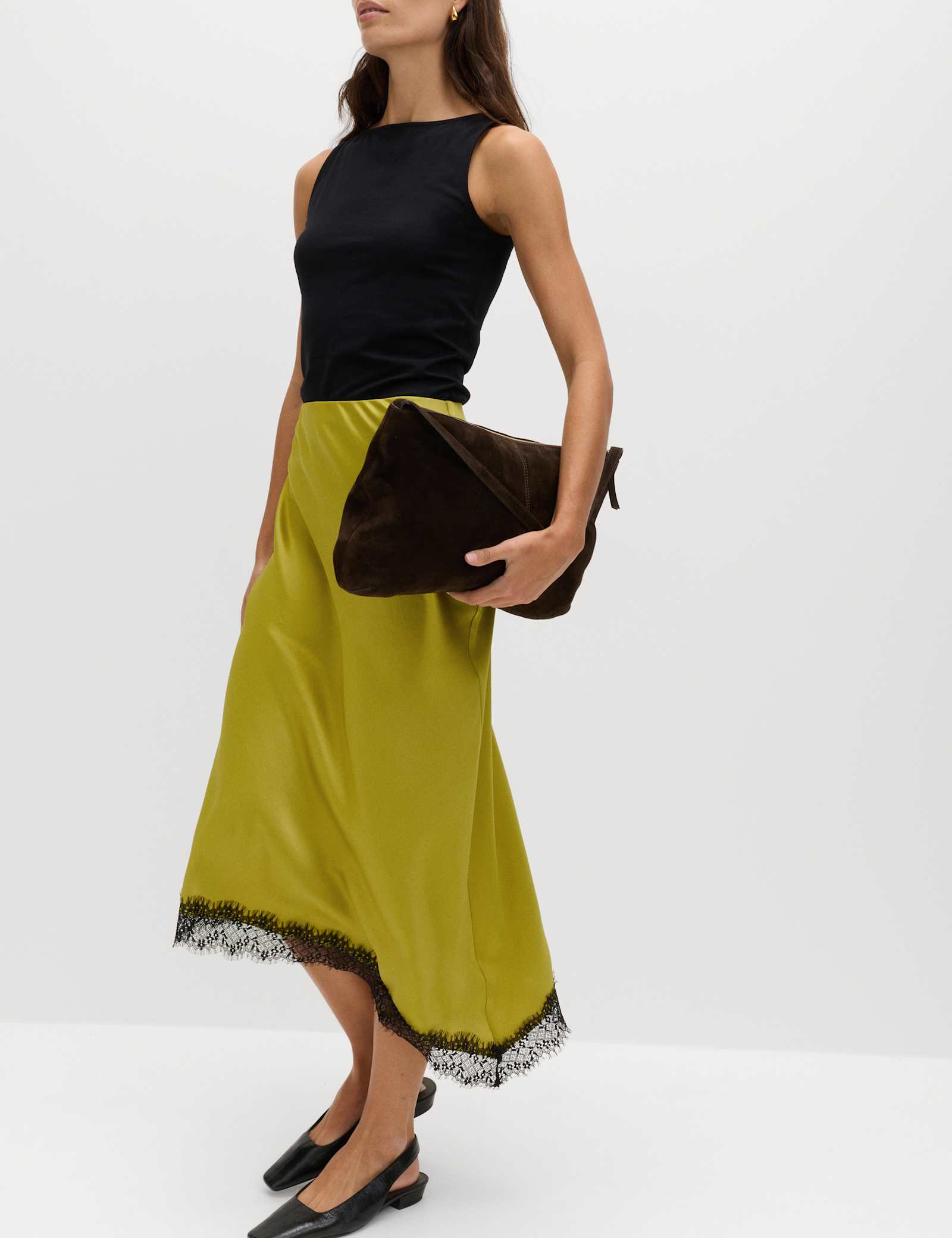 Lace Detail Asymmetric Midi Slip Skirt - image 3