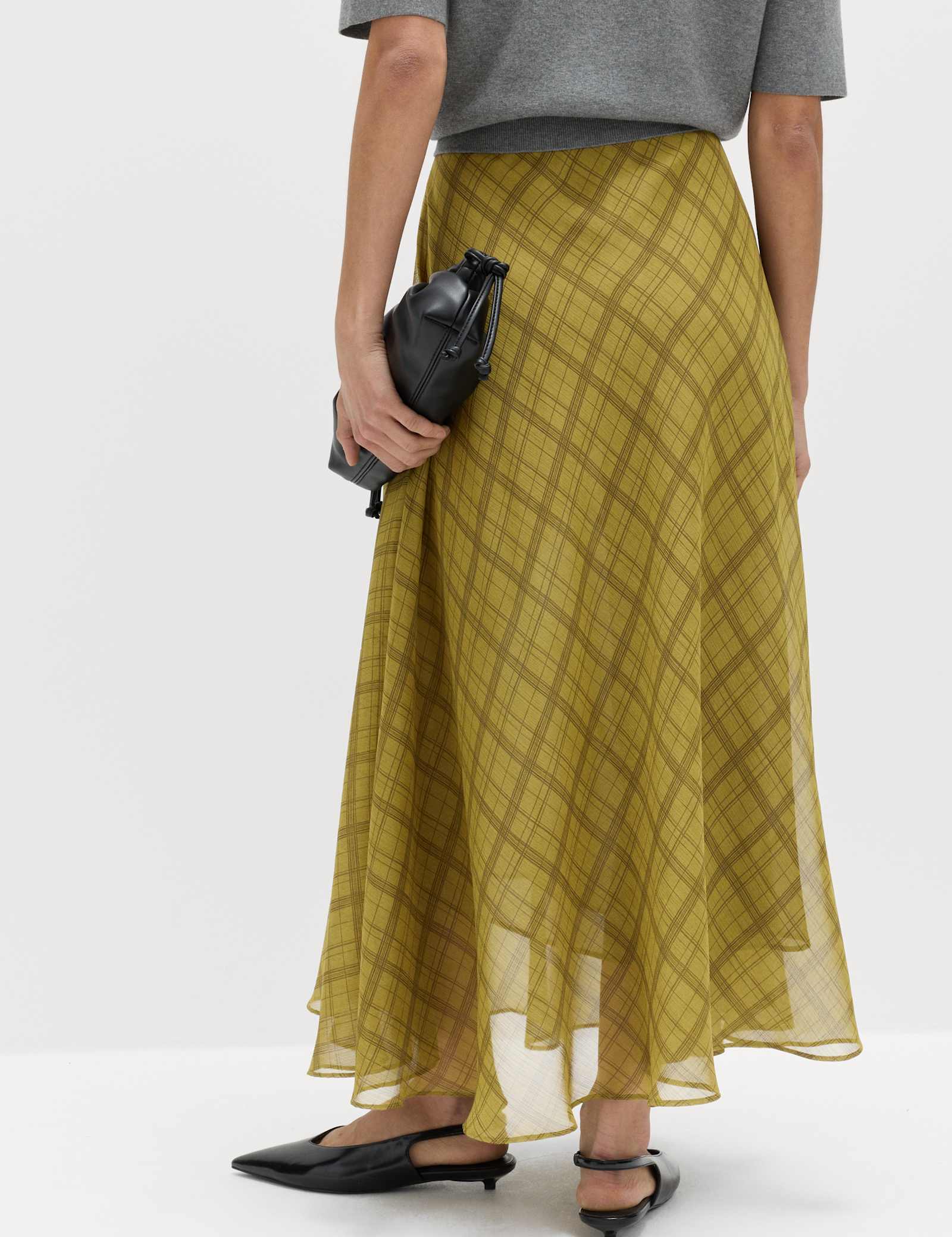 Checked Chiffon Midi A-Line Skirt - image 4