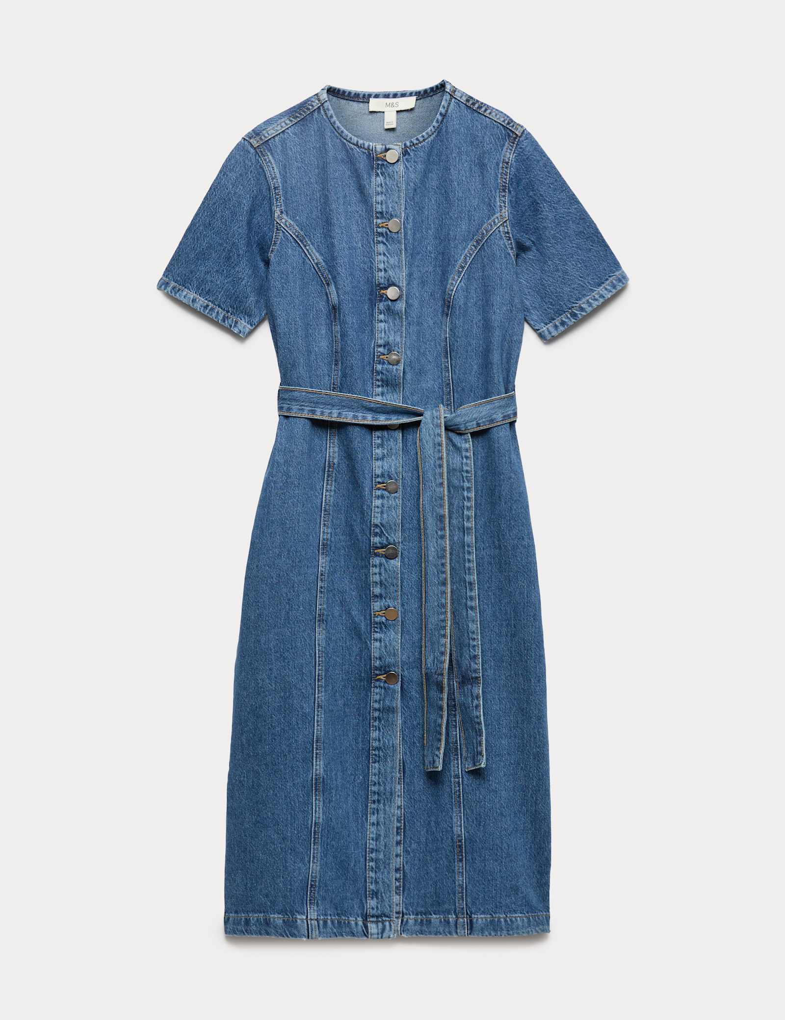 Denim Button Through Midi Waisted Dress - image 1
