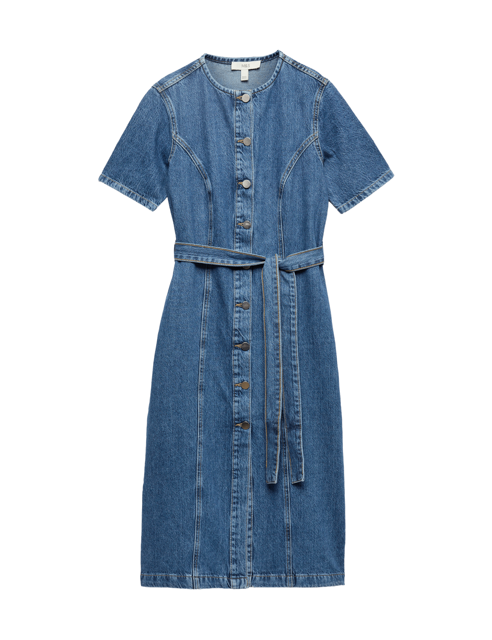 Denim Button Through Midi Waisted Dress - image 3