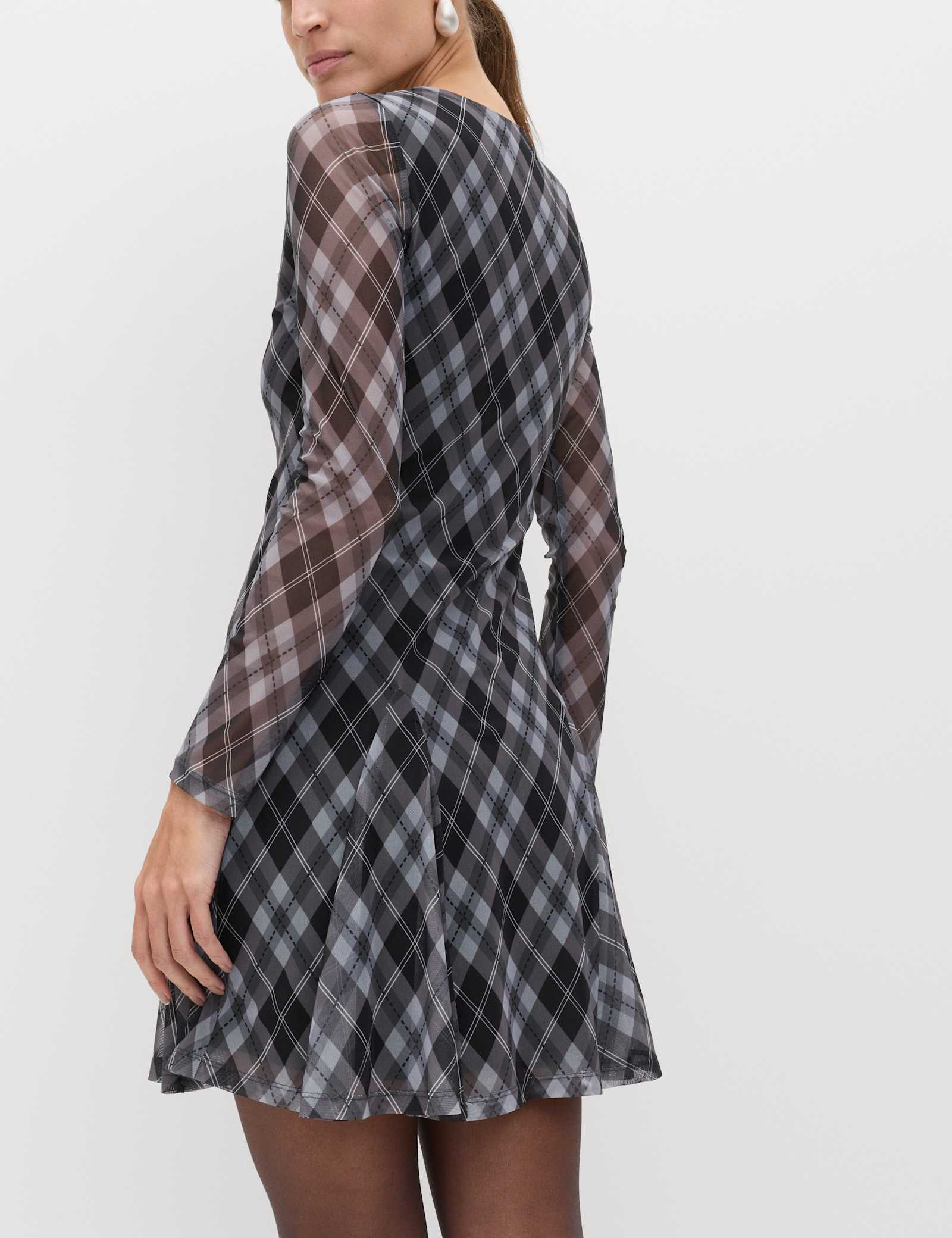 Mesh Checked Mini Skater Dress - image 4