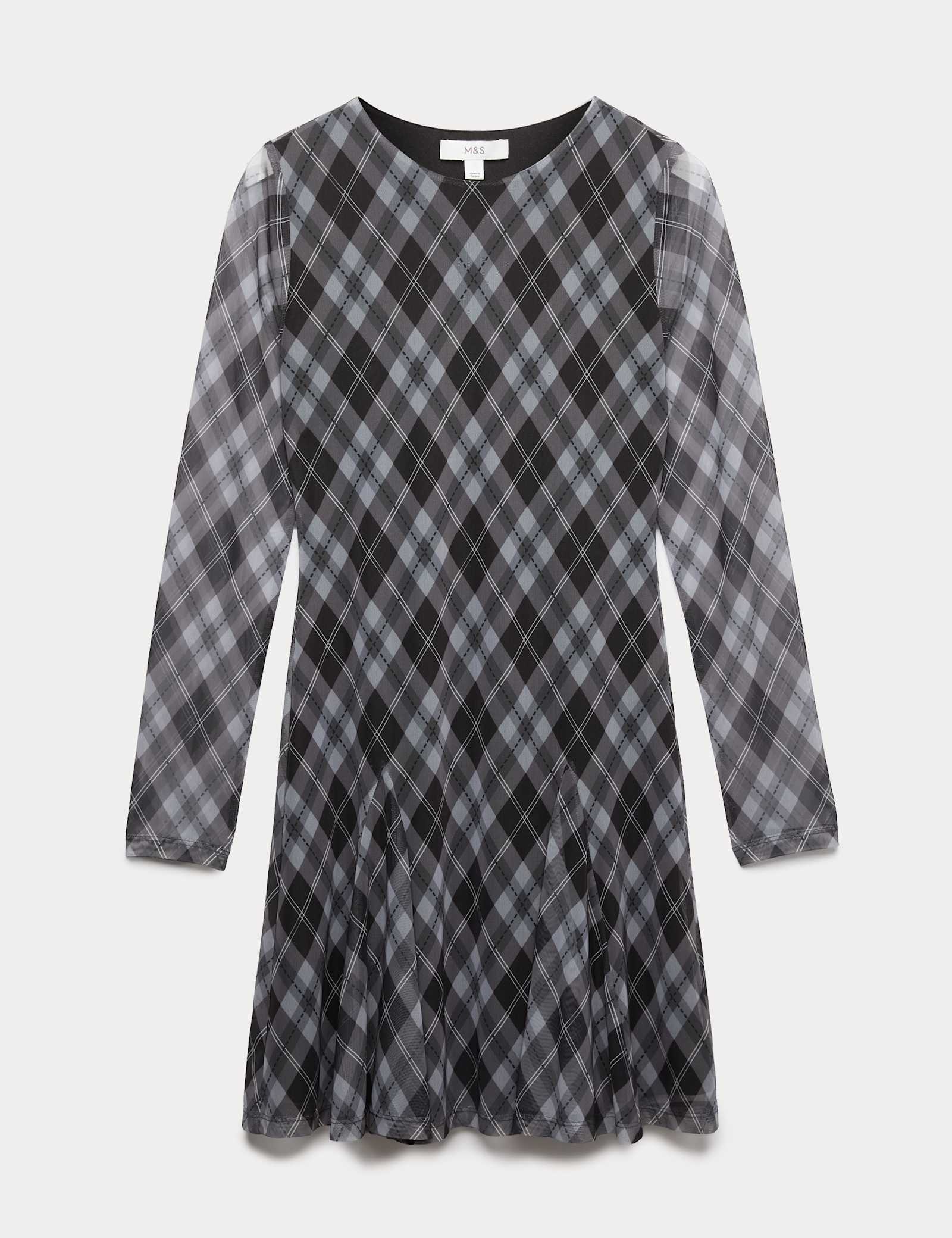 Mesh Checked Mini Skater Dress - image 1