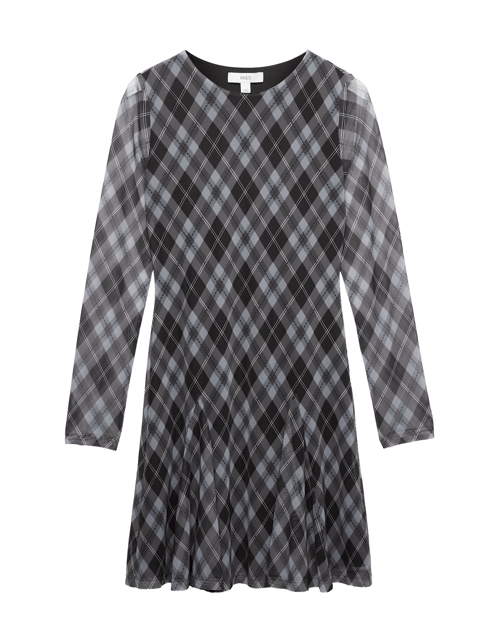 Mesh Checked Mini Skater Dress - image 3