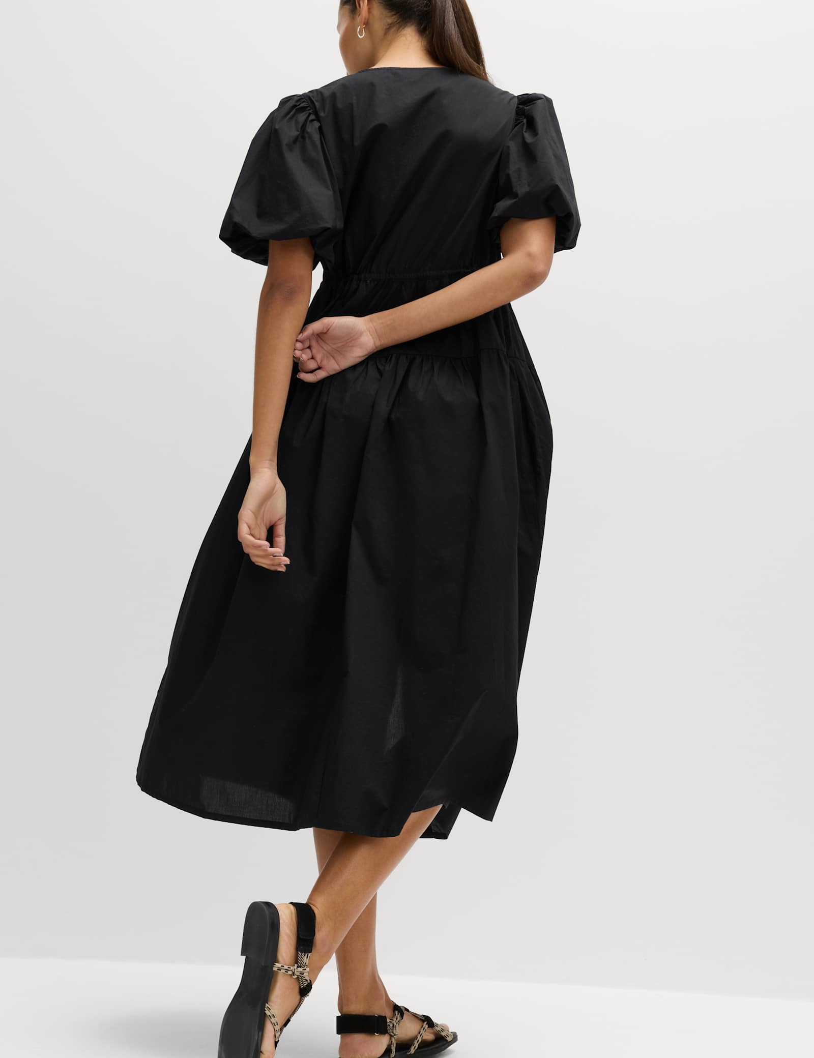 Pure Cotton Puff Sleeve Midi Waisted Dress - image 3