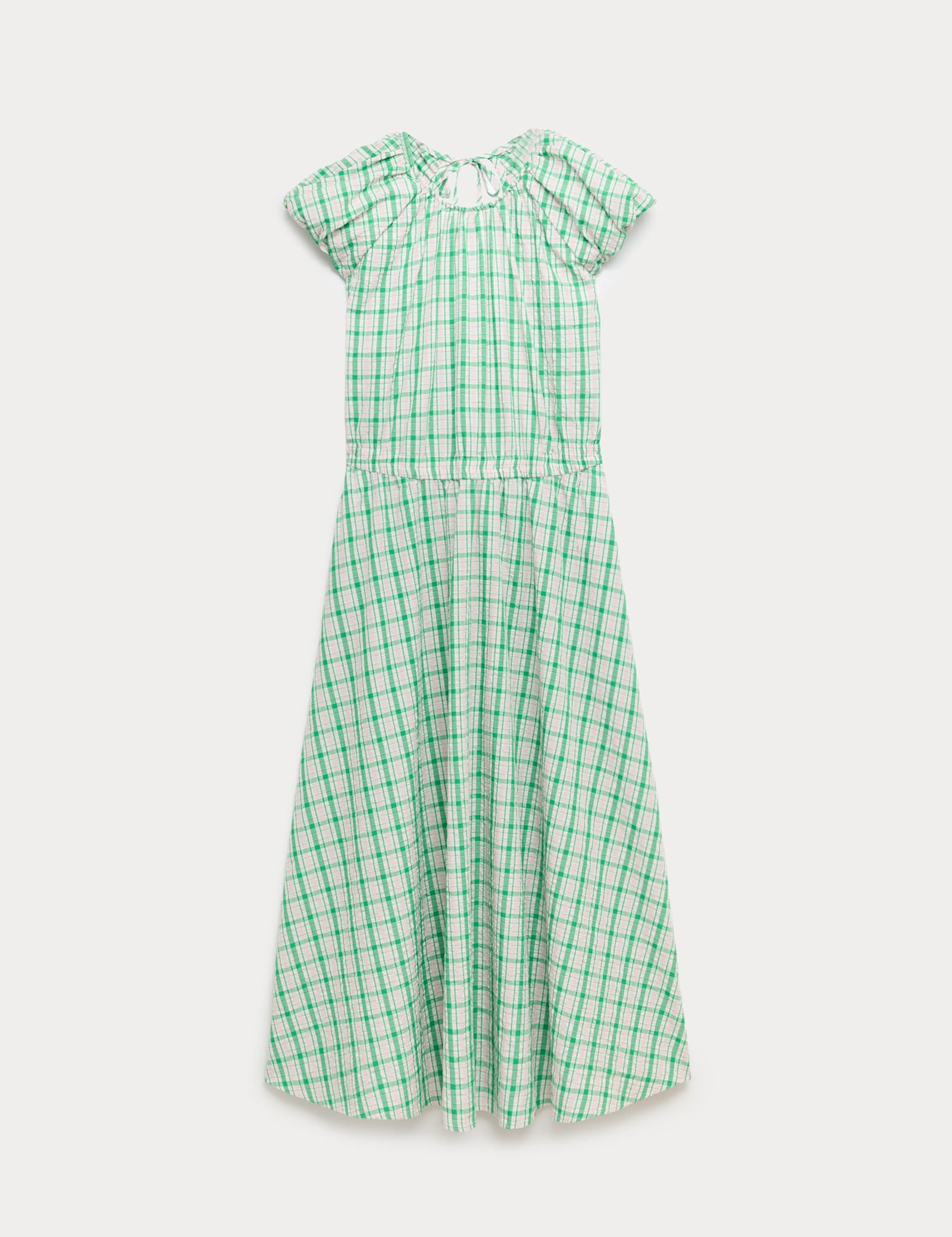 Gingham Puff Sleeve Midi Waisted Dress - image 1