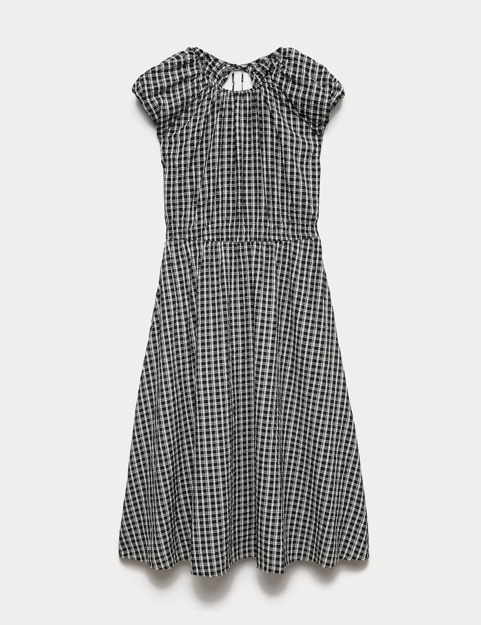 Gingham Puff Sleeve Midi Waisted Dress - image 1