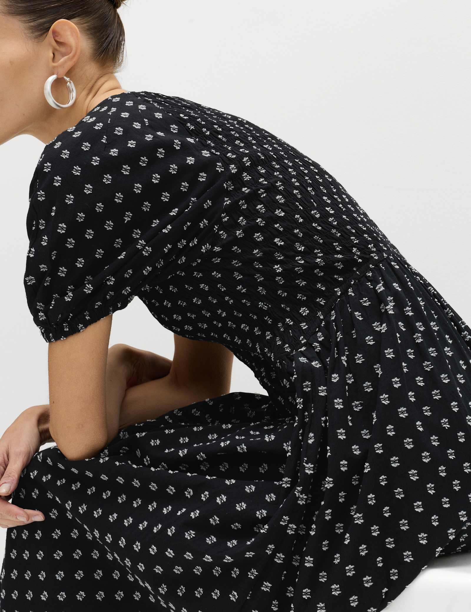 Cotton Rich Printed Puff Sleeve Midi Waisted Dress - image 5