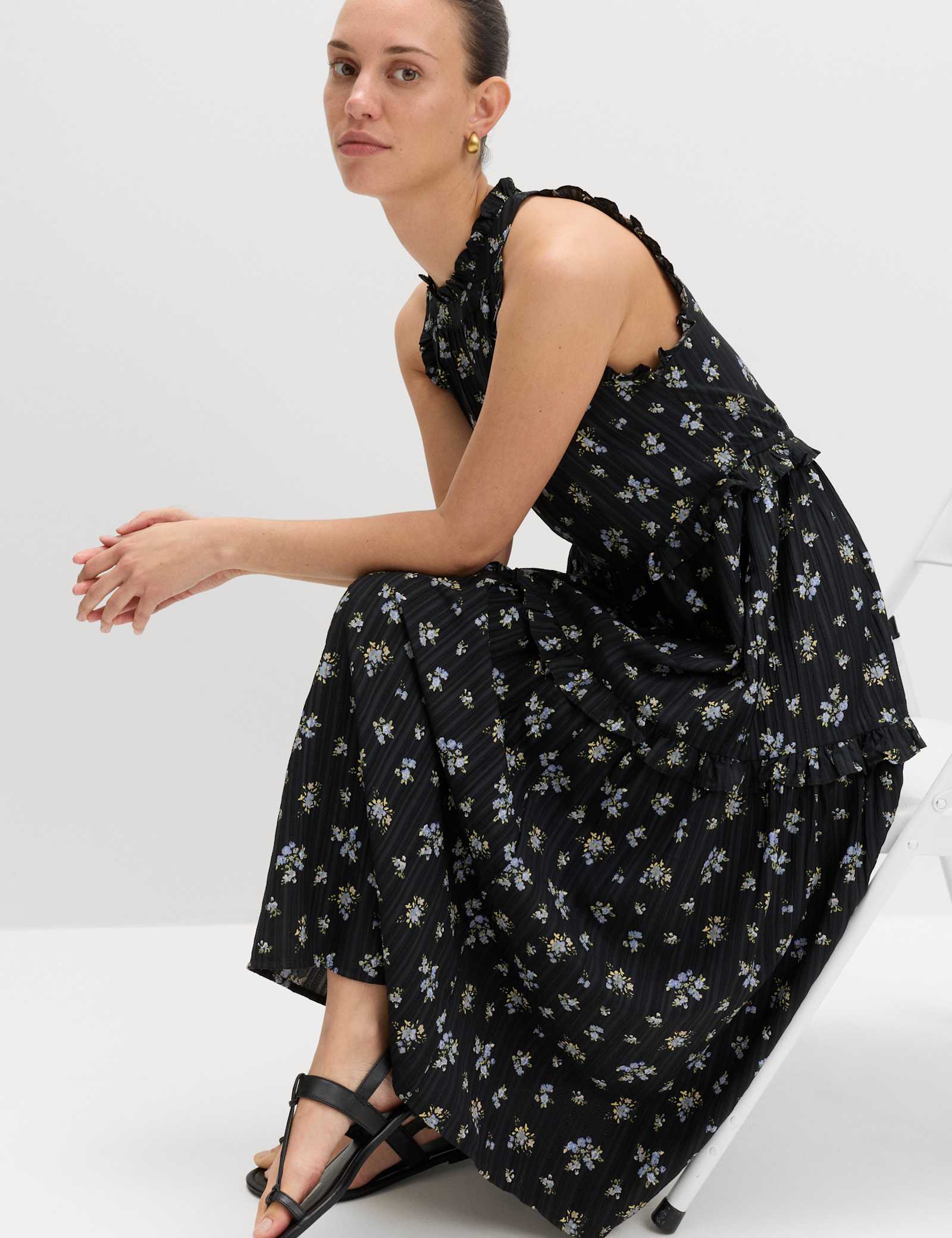 Floral Halter Neck Midi Tiered Dress - image 5