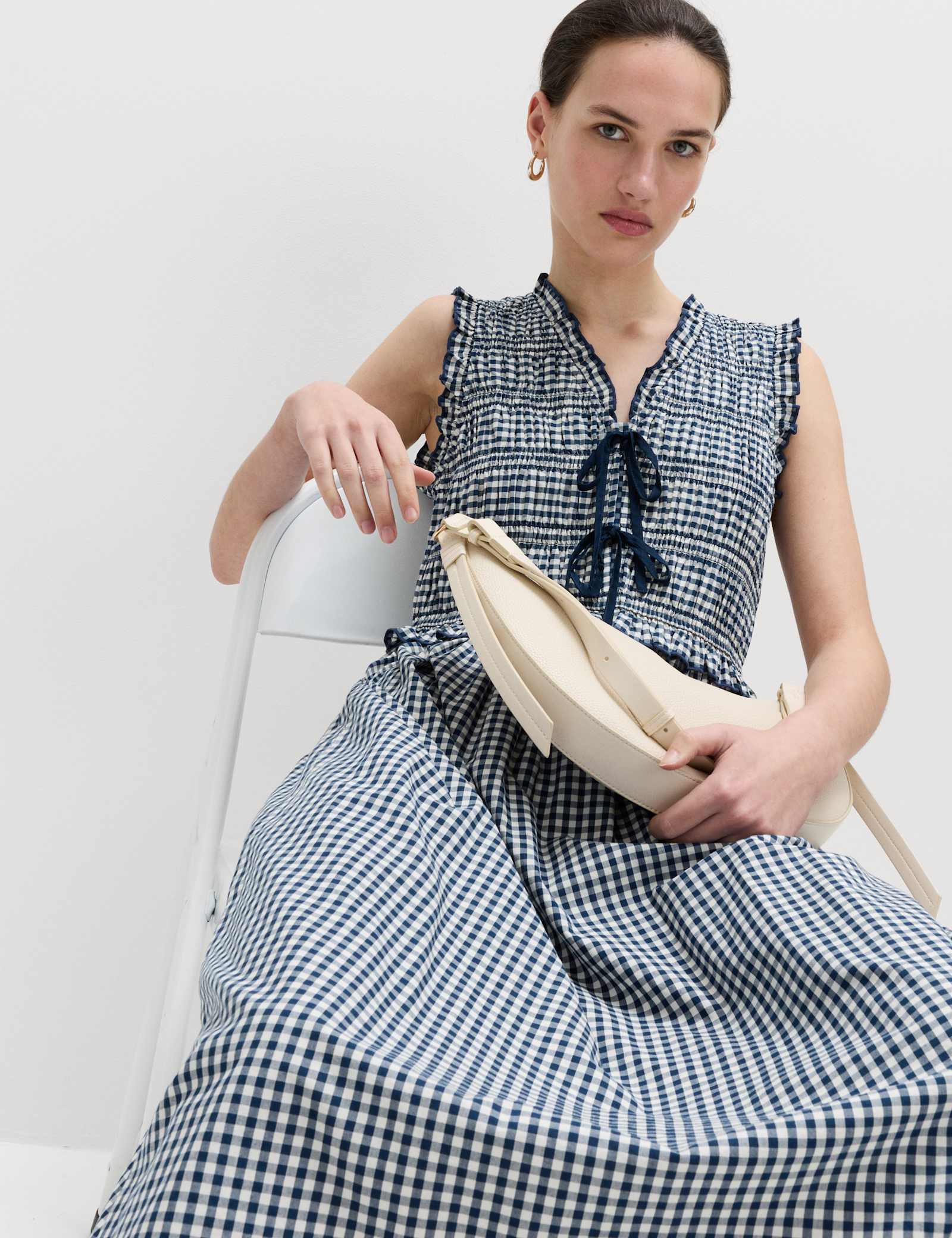 Cotton Rich Gingham Midi Waisted Dress - image 4