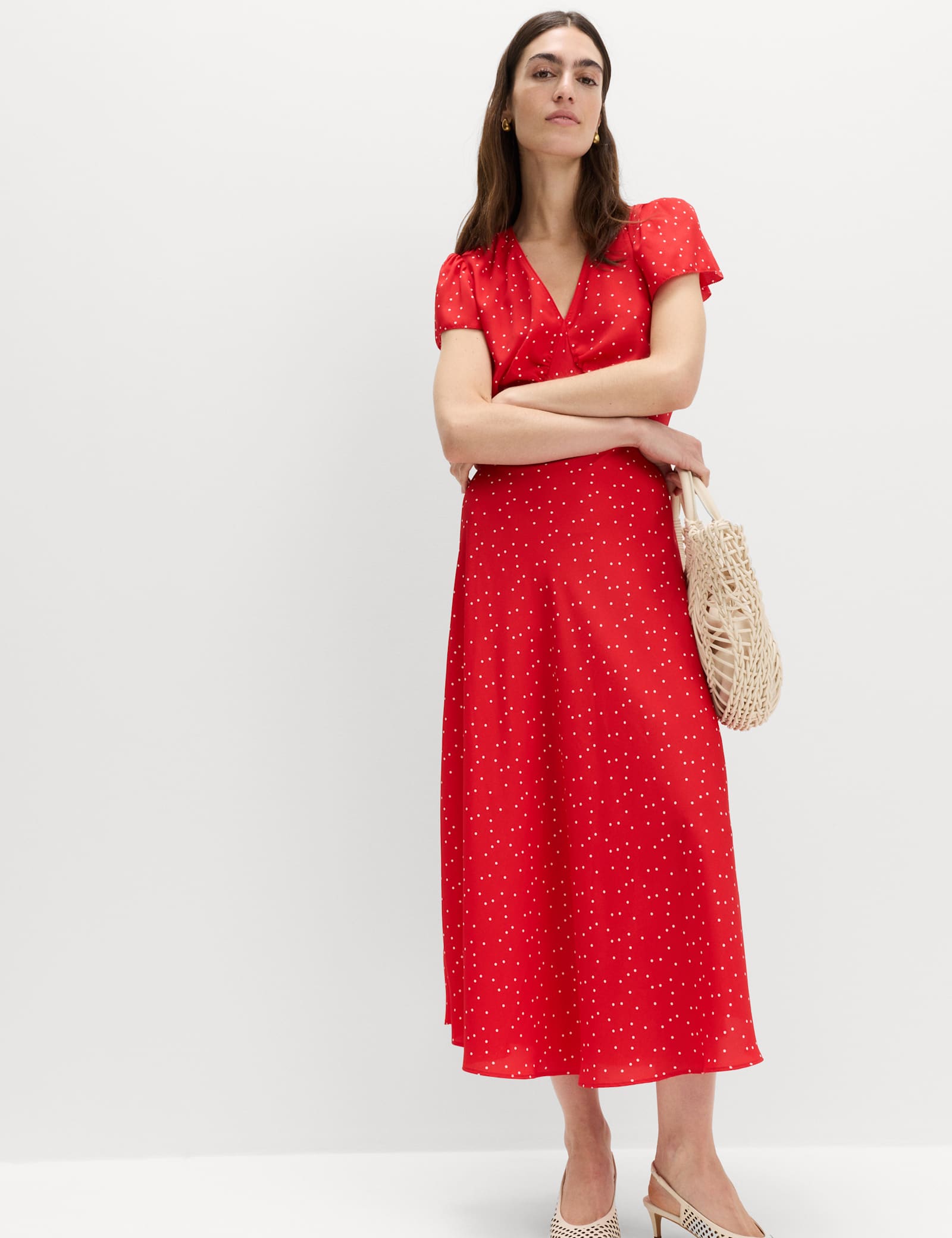 Printed V-Neck Midi Tea Dress - image 4