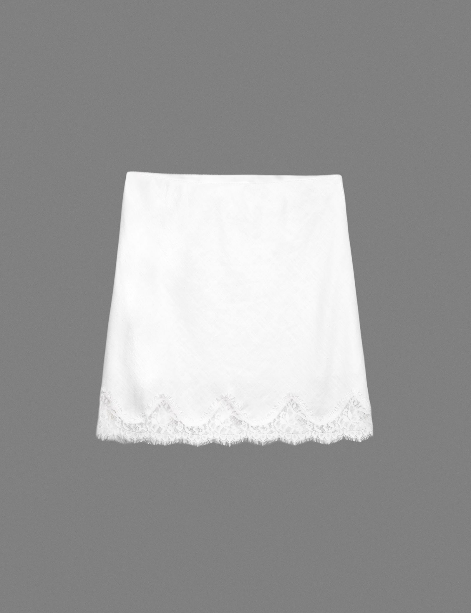 Linen Blend Lace Hem Mini Pencil Skirt - image 3