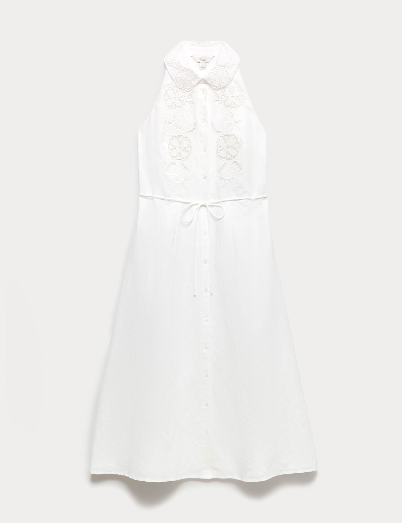Linen Rich Broderie Midi Shirt Dress - image 1