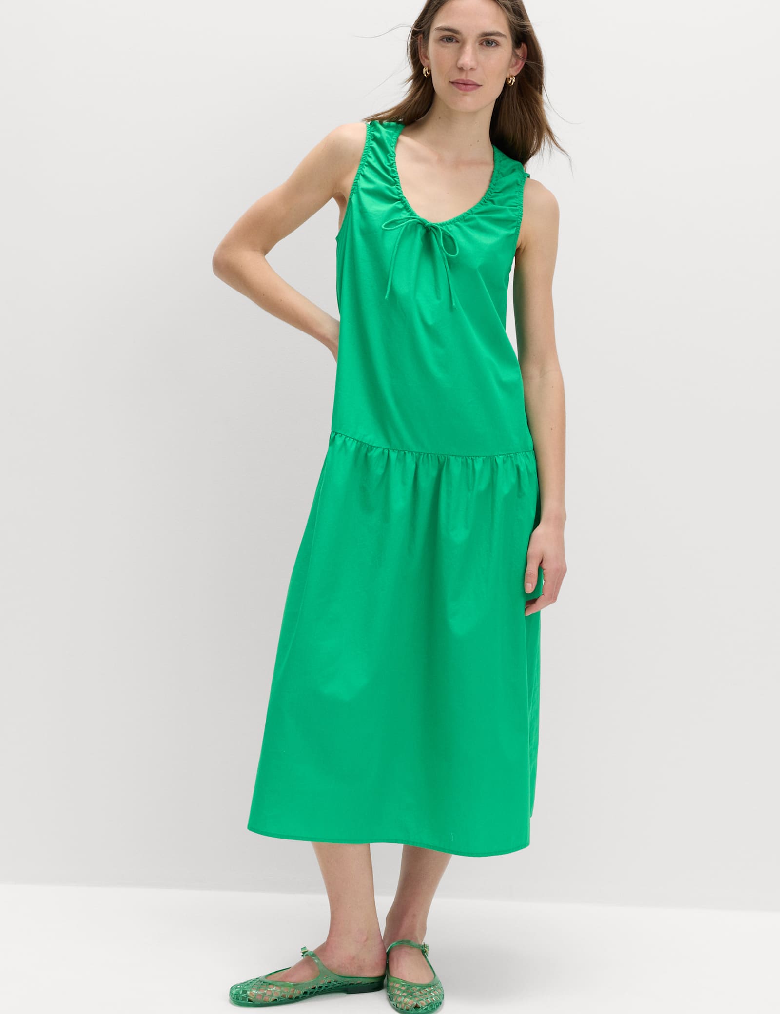 Pure Cotton Tie Detail Midi Tiered Dress - image 3