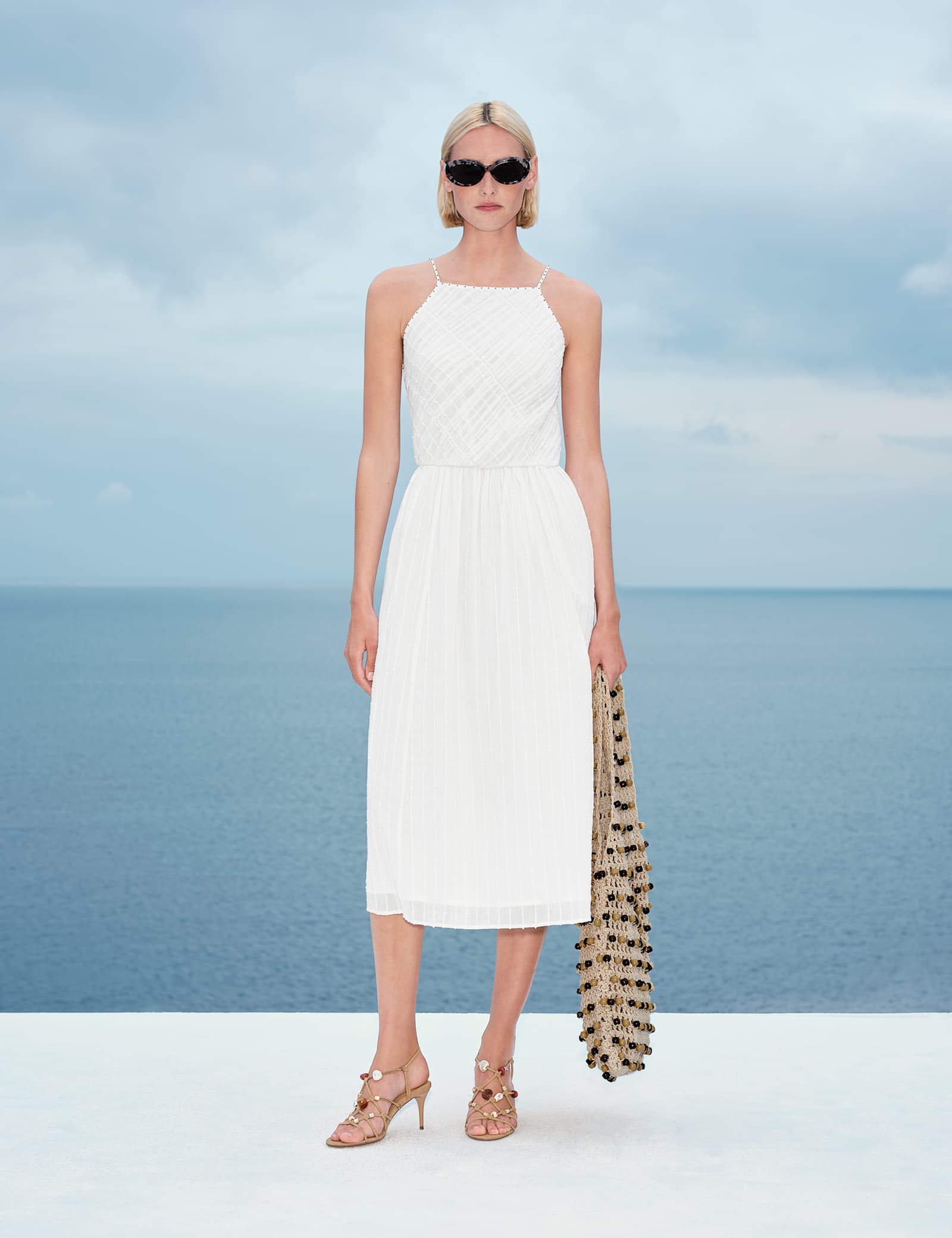 Pure Cotton Square Neck Strappy Midaxi Waisted Dress - image 2