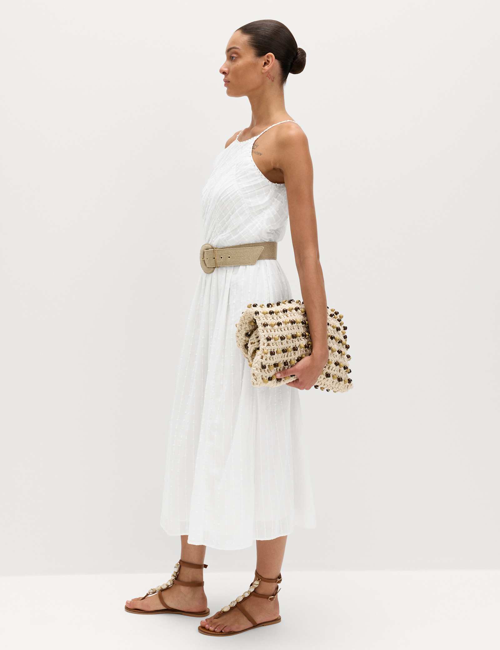 Pure Cotton Square Neck Strappy Midaxi Waisted Dress - image 5