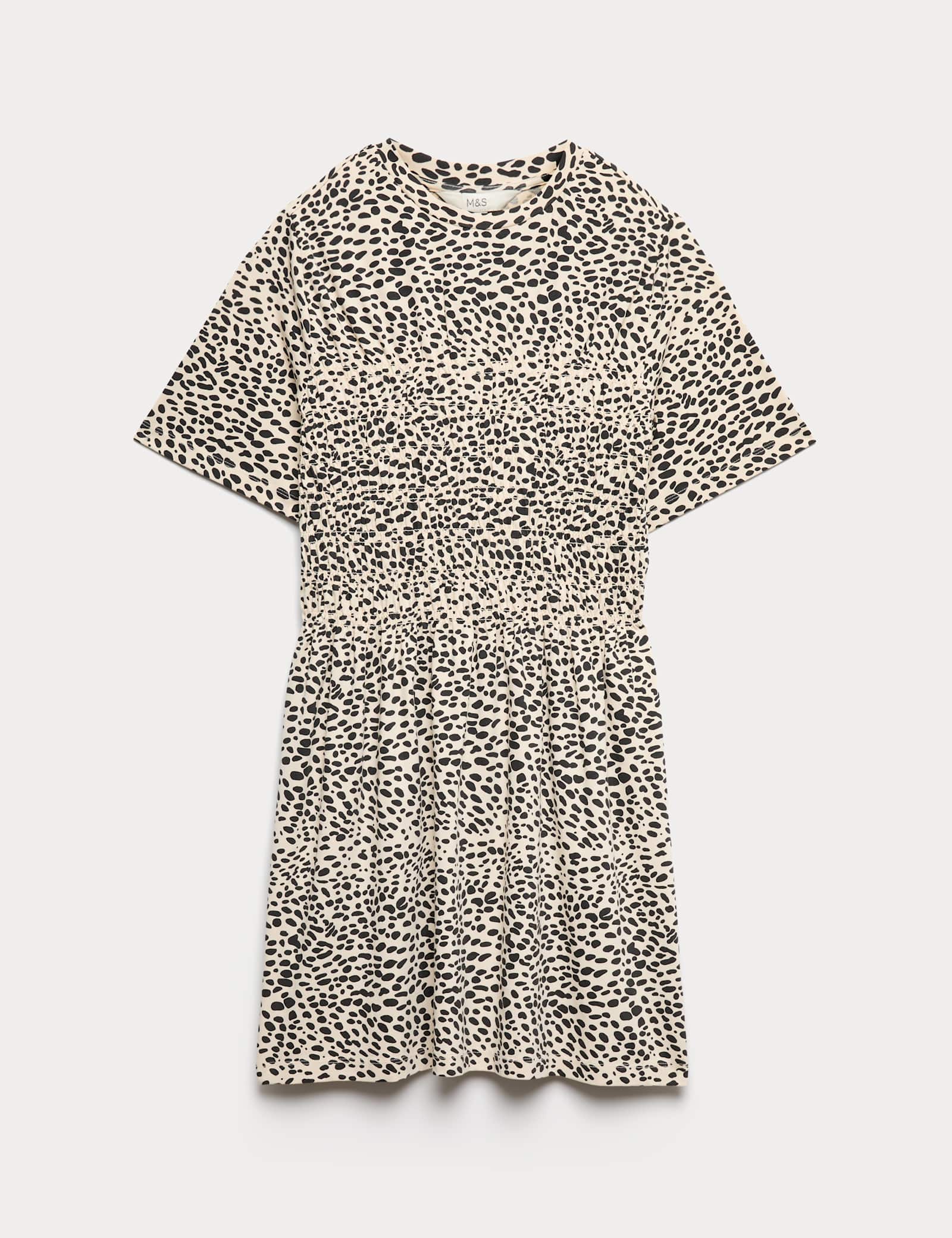 Cotton Rich Animal Print Shirred Mini T-Shirt Dress - image 1