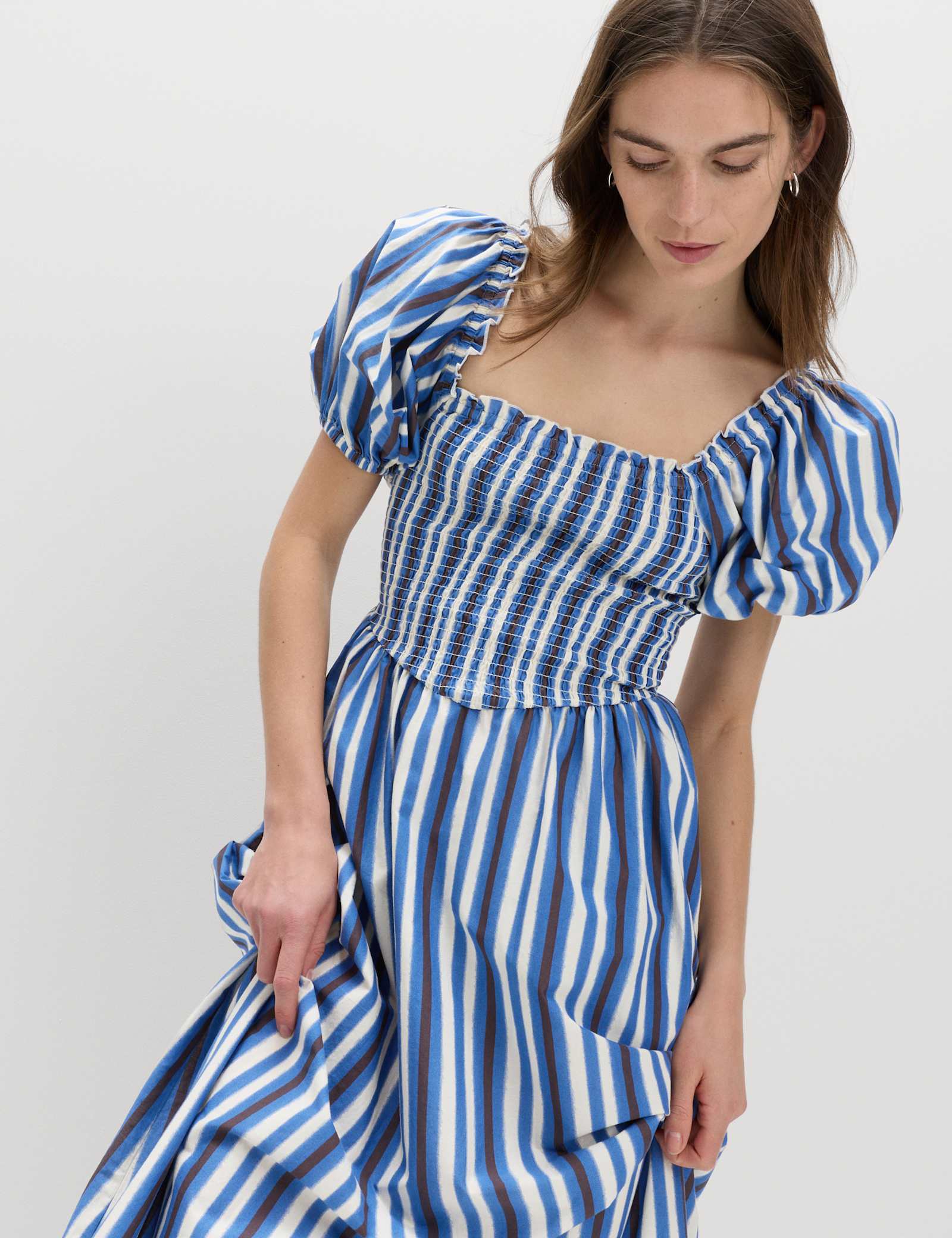 Pure Cotton Striped Shirred Midi Dress - image 4