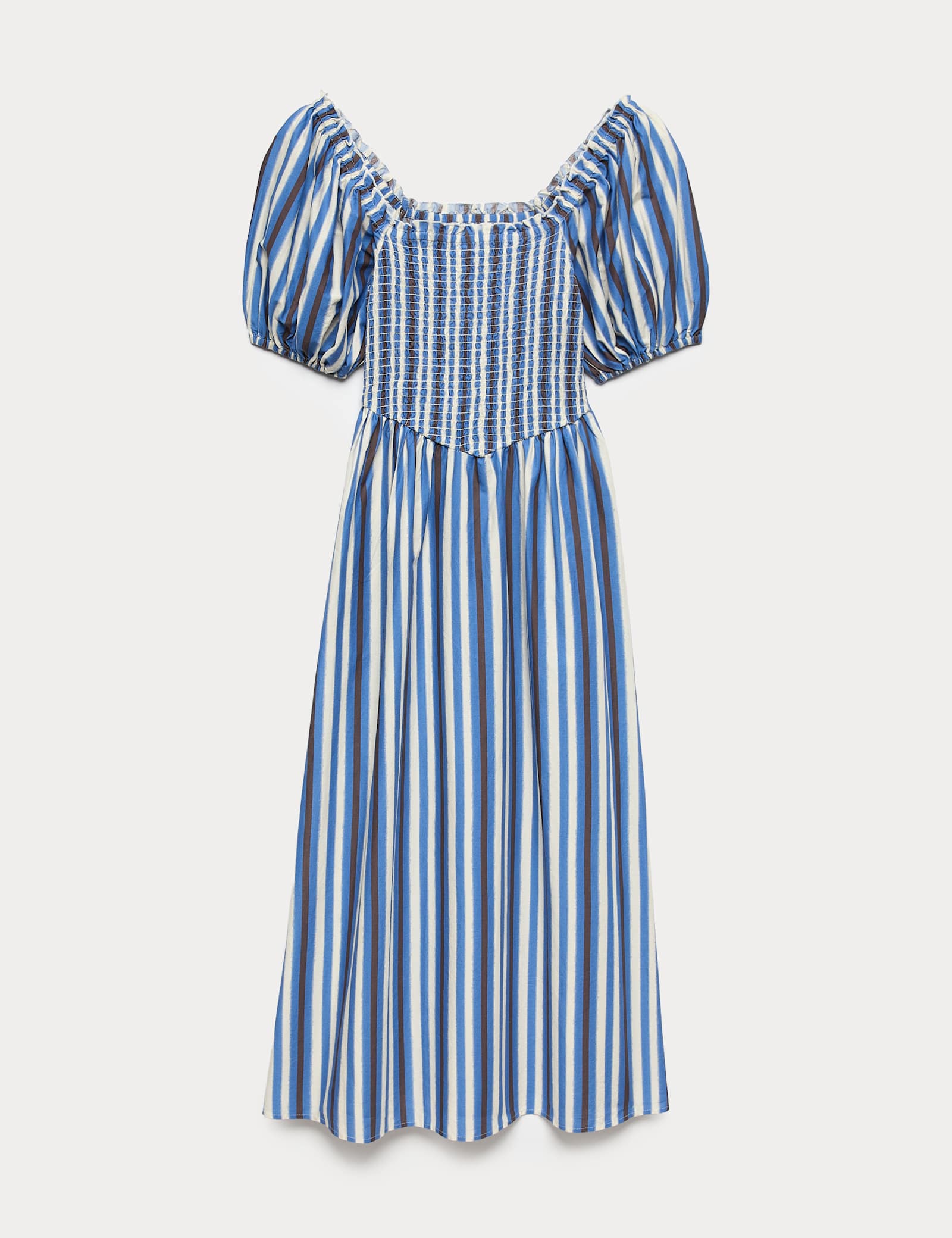 Pure Cotton Striped Shirred Midi Dress - image 1