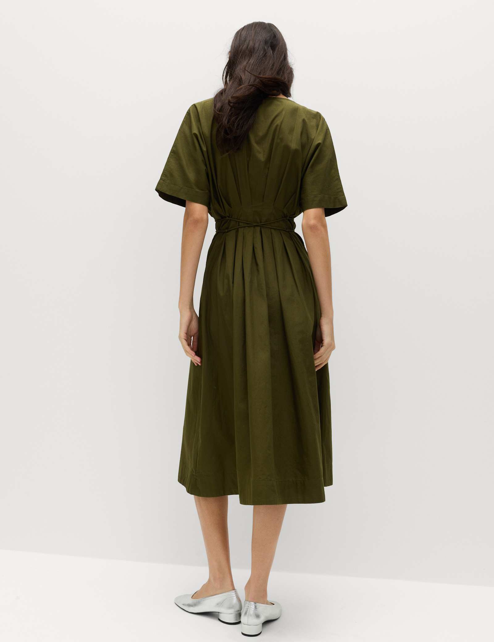 Pure Cotton V-Neck Midi Waisted Dress - image 5