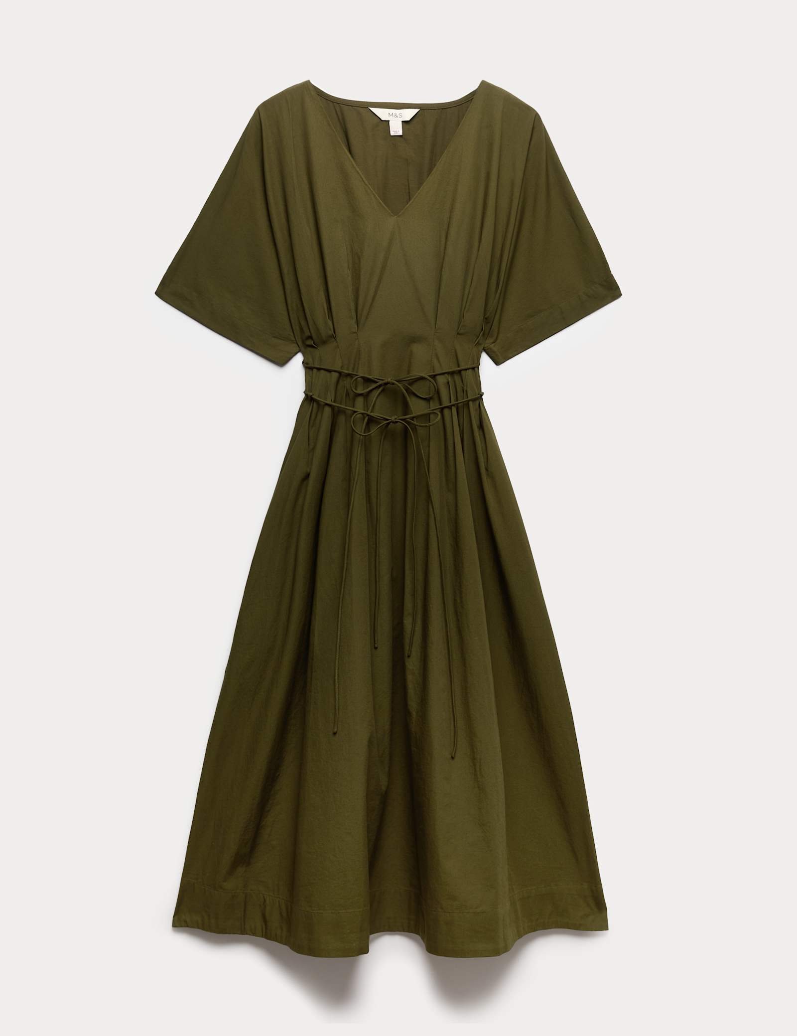 Pure Cotton V-Neck Midi Waisted Dress - image 1