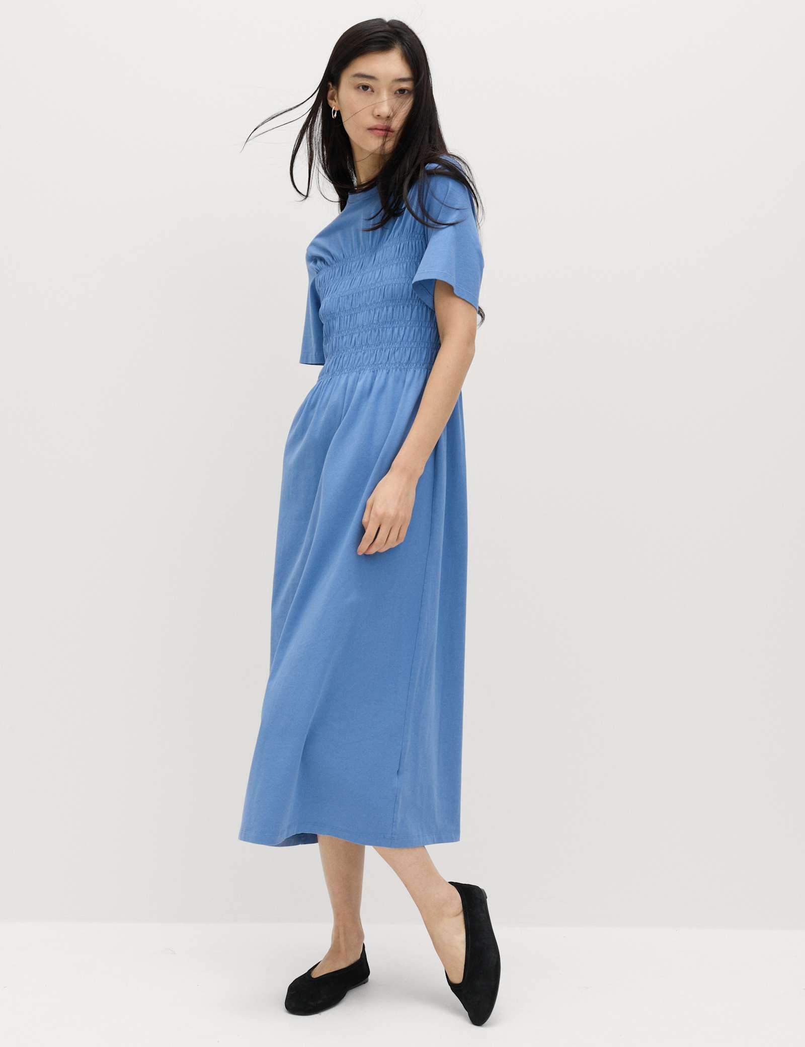 Cotton Rich Shirred Midi T-Shirt Dress - image 3