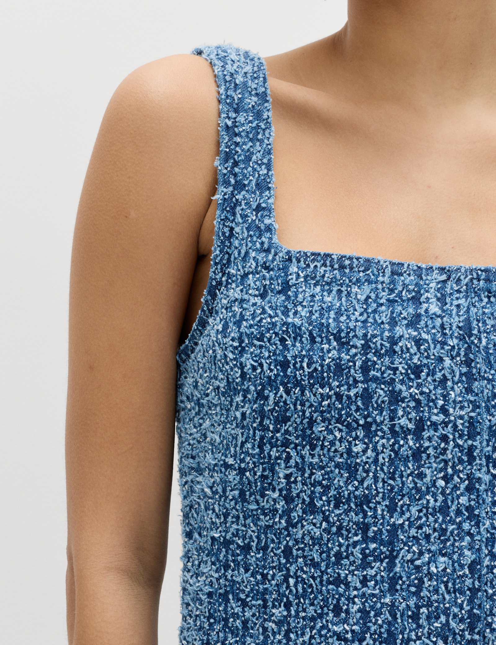Pure Cotton Denim Tufted Mini Shift Dress - image 5