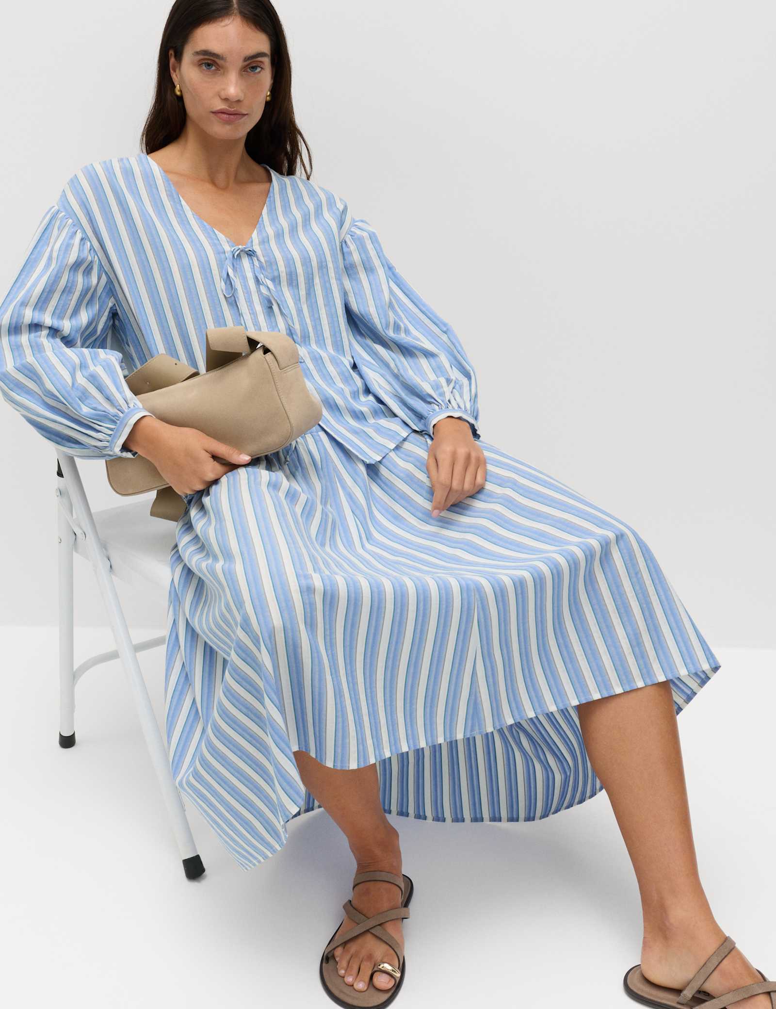 Pure Cotton Striped Midi Drop Waist Skirt - image 5